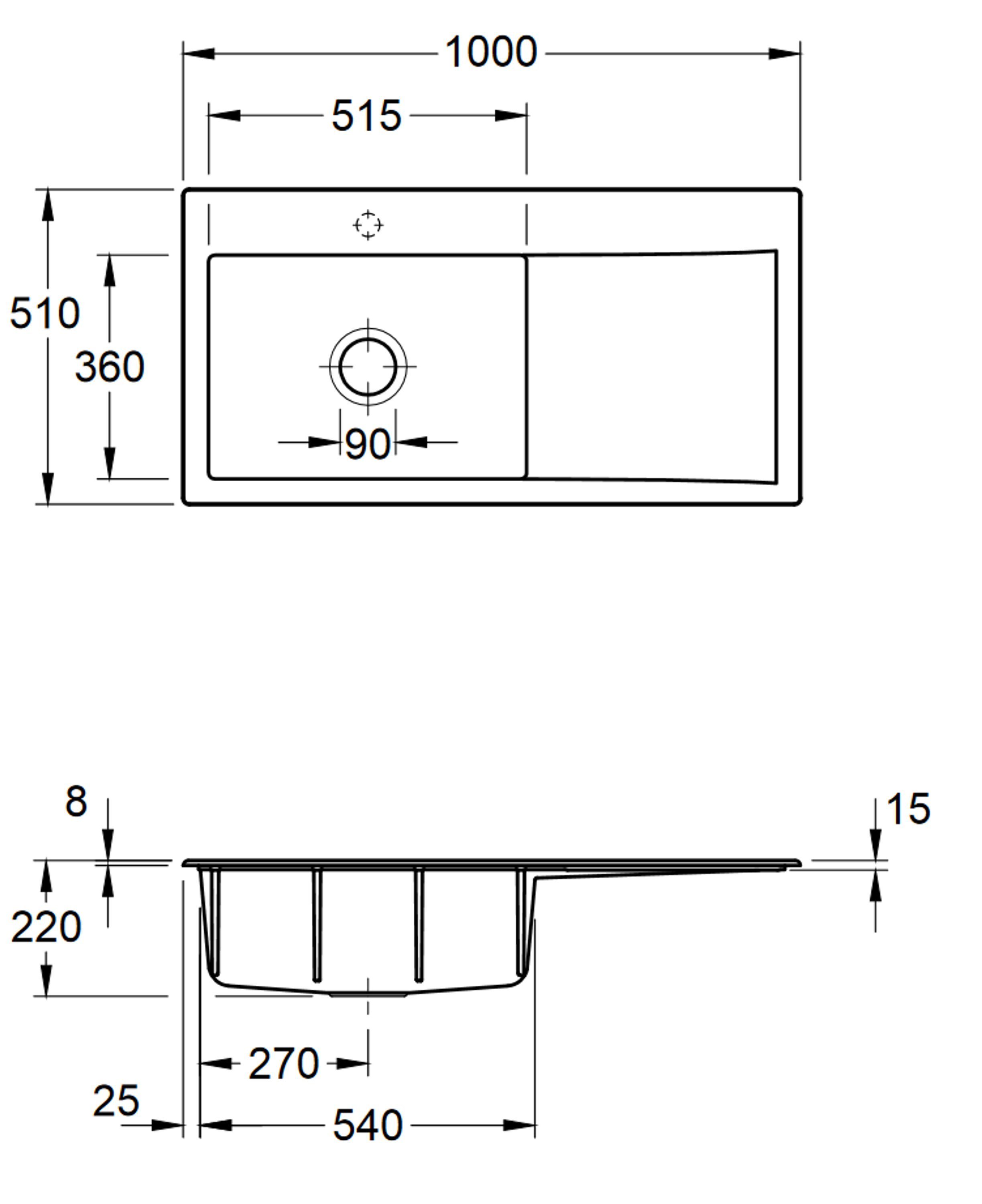 Becken KD, & 01 Rechteckig, 100/22 links Küchenspüle 3362 cm, Villeroy Boch