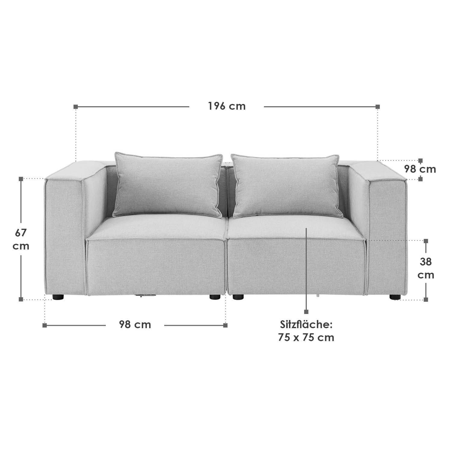 mit 2 Armlehnen Garnitur Wohnzimmer, Couch modulare Domas, Juskys & S, für Teile, Kissen 2-Sitzer