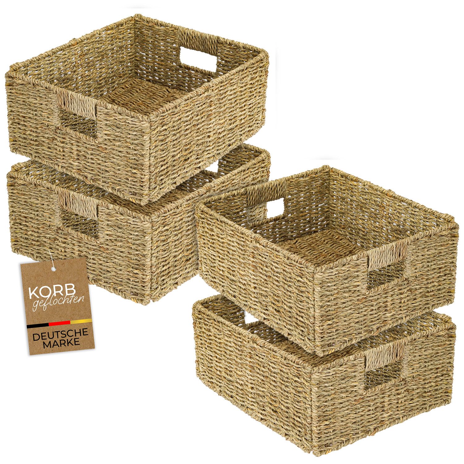 HMF Regalkorb Aufbewahrungskorb passend für KALLAX halbes Fach, Korb geflochten aus Seegras mit Griffen, 30 x 34 x 15 cm
