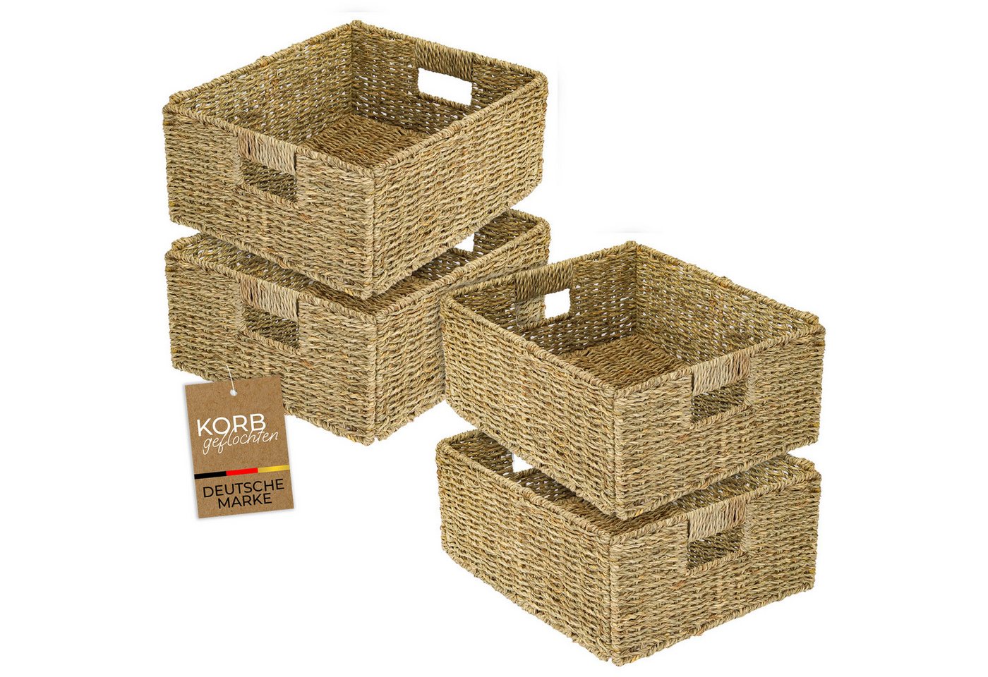 HMF Regalkorb Aufbewahrungskorb passend für KALLAX halbes Fach, Korb geflochten aus Seegras mit Griffen, 30 x 34 x 15 cm