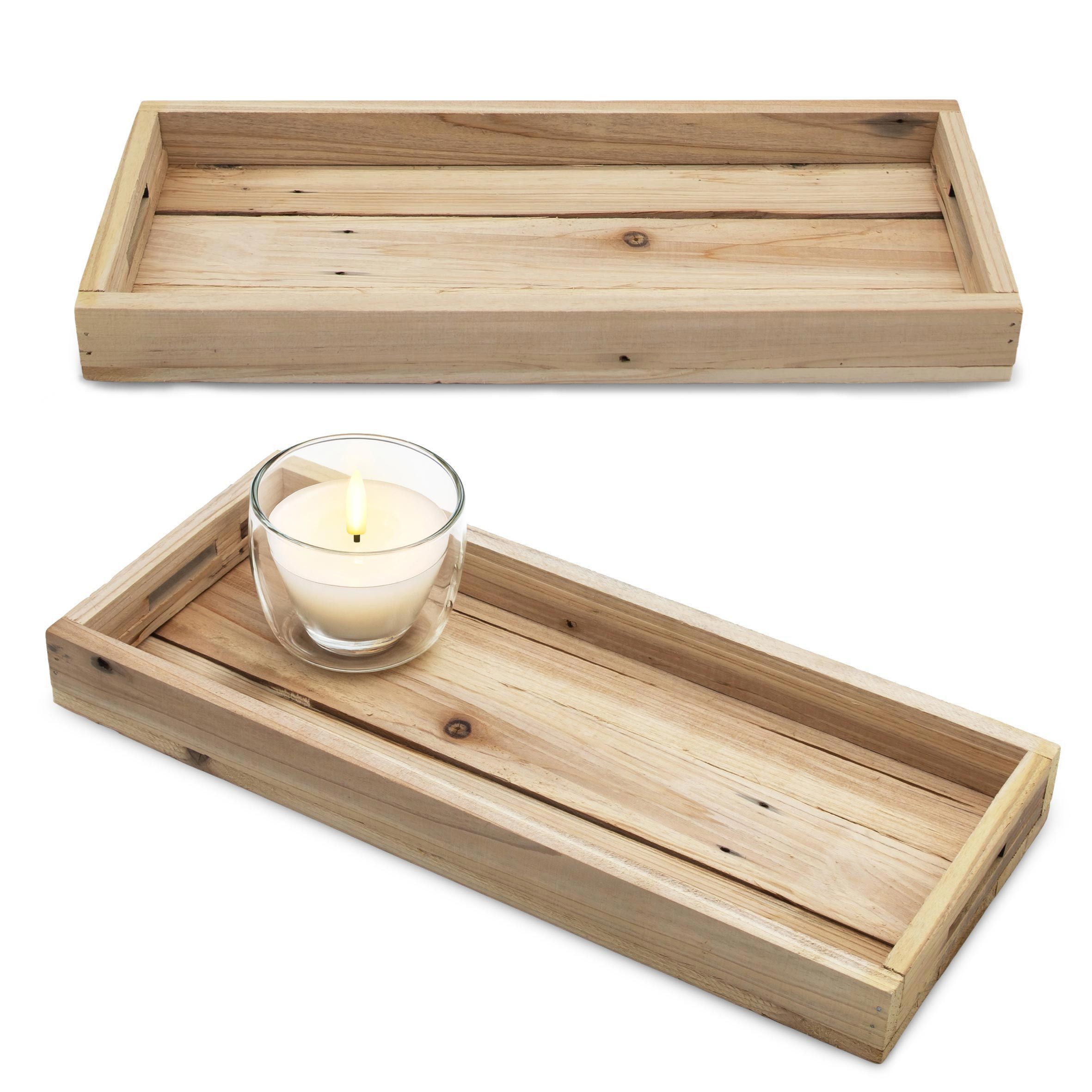 Spetebo Kerzentablett Holz Kerzentablett natur mit Rand 2er Set - 38 x 16 cm (Anzahl, 2 St., Holztablett), Naturprodukt