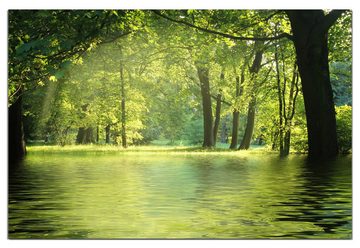 Wallario Wandfolie, Idyllischer See im Wald bei Sonnenschein, wasserresistent, geeignet für Bad und Dusche