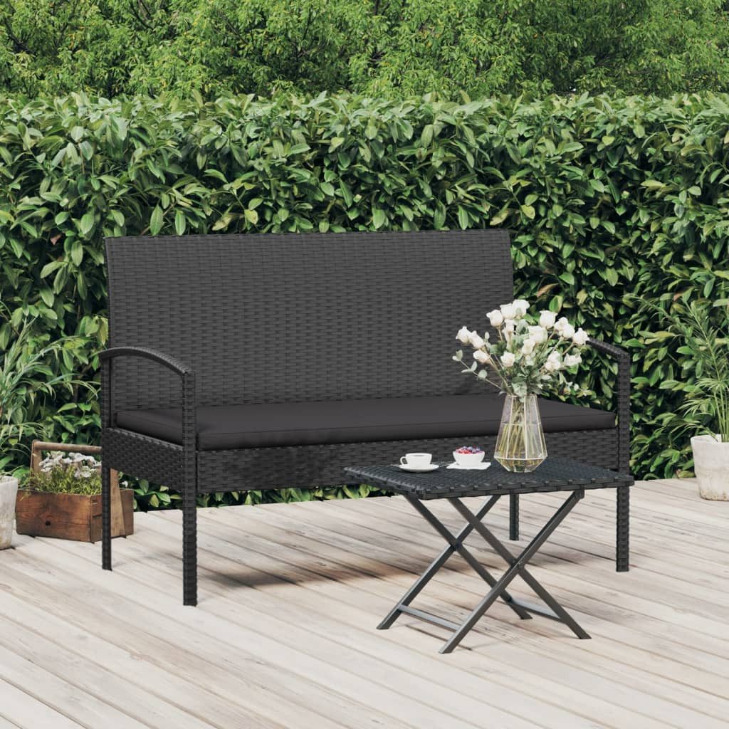 furnicato Gartenbank mit Sitzkissen 105x58x74 cm Schwarz aus PE-Rattan und Stahl, Witterungsbeständige Sitzbank mit Armlehnen und weichem Sitzkissen