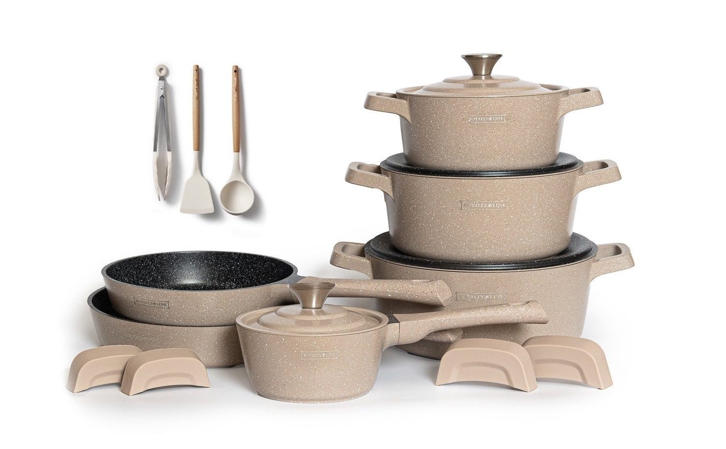 Royalty Line Topf-Set Kochtopf Kasserolle Bratpfannen Set 17-tlg Royalty Line RL-OS1014C, Material: Aluminium