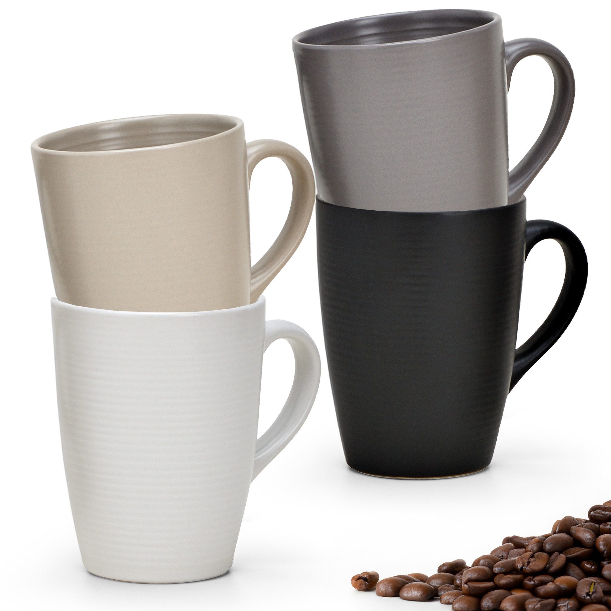 matches21 HOME & HOBBY Tasse Kaffeetassen 4er Set Steingut einfarbig matt metallic Unifarben, 4-tlg., Keramik, Tee Kaffee-Becher, modern, weiss beige grau schwarz, 300 ml