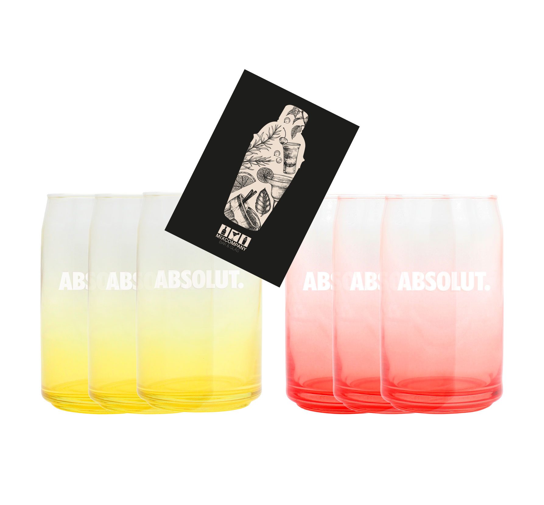 Absolut Gläser-Set Absolut Vodka 6er Set Longdrink Glas Tumbler farbig - Gelb und Rot