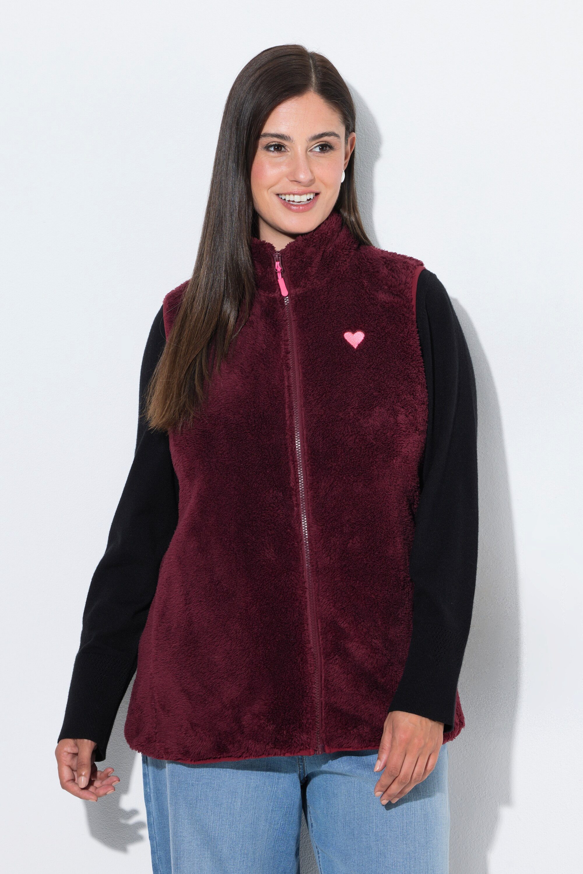 Ulla Popken Steppweste Fleece-Weste Kuschelfleece Stehkragen ärmellos