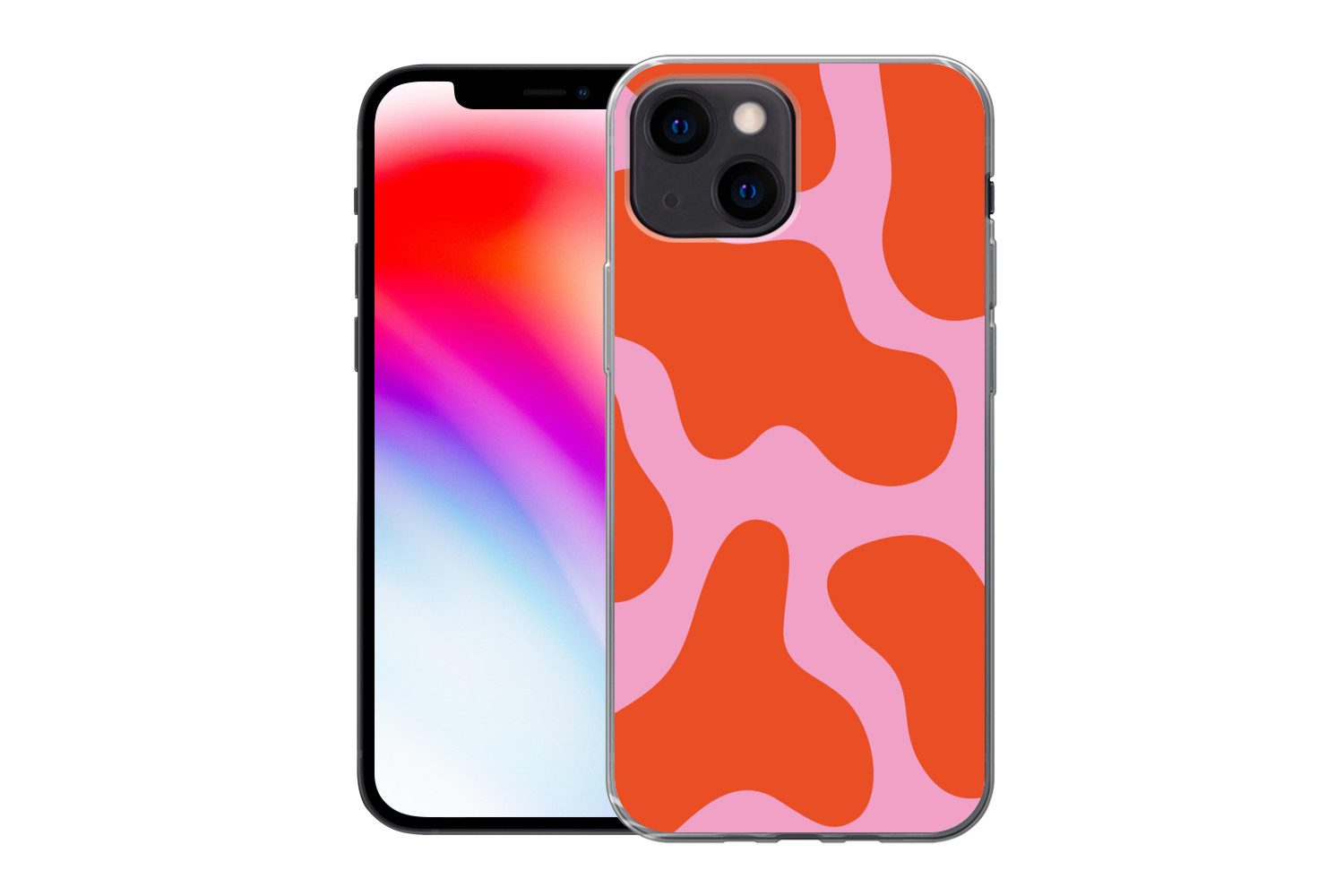 MuchoWow Handyhülle für Apple iPhone 13 mini Flecken - Rot - Rosa - Muster - Minimalistisc, Smartphone-Bumper, Print, Handy Schutzhülle Dünn