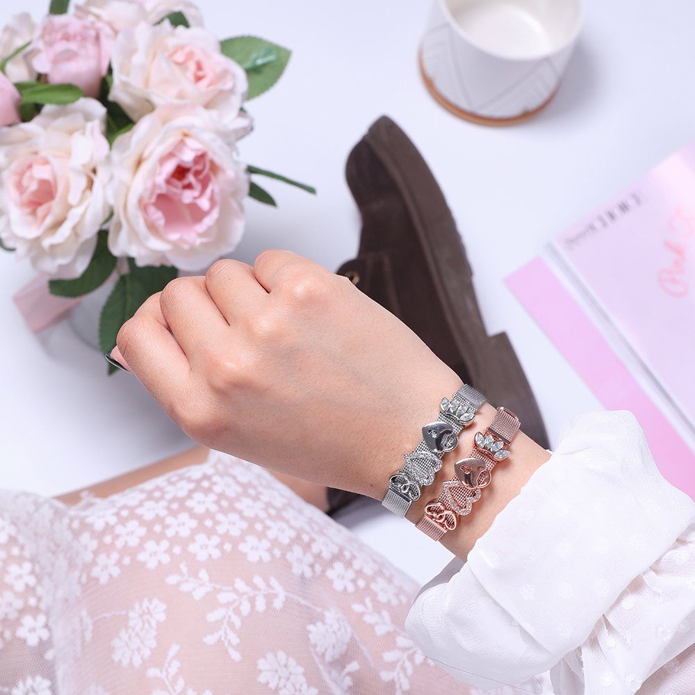 austauschbar Armband Geschenkverpackung), Poliert sind Mesh Armband Charms Silberfarben (Armband, poliert inkl. Heideman