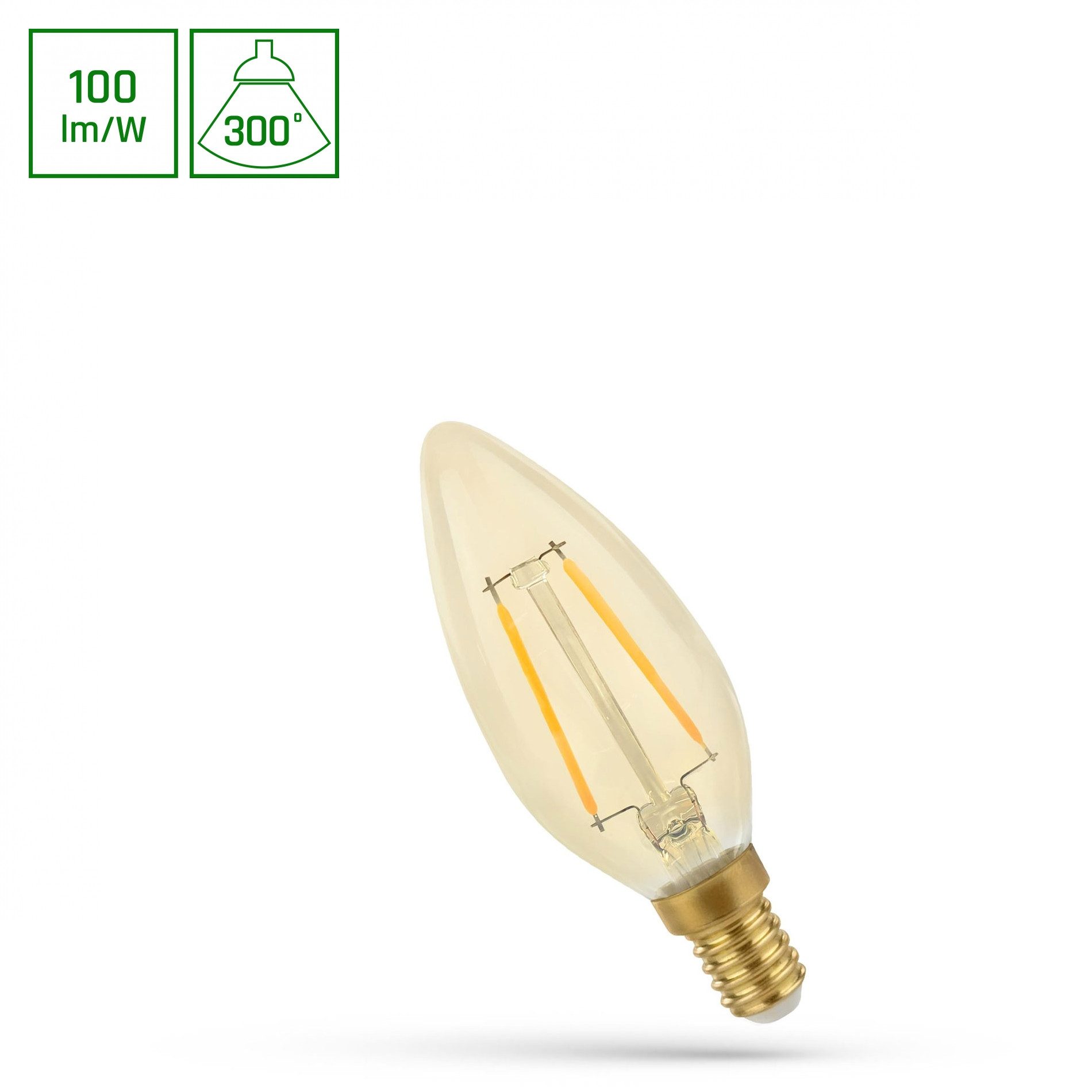 Spectrum LED-Leuchtmittel LED E14 C35 Retroshine 5W Filament klar 490lm Kerze 200° Warm 2400K, E14, Warmweiß, filament Klar, retroshine