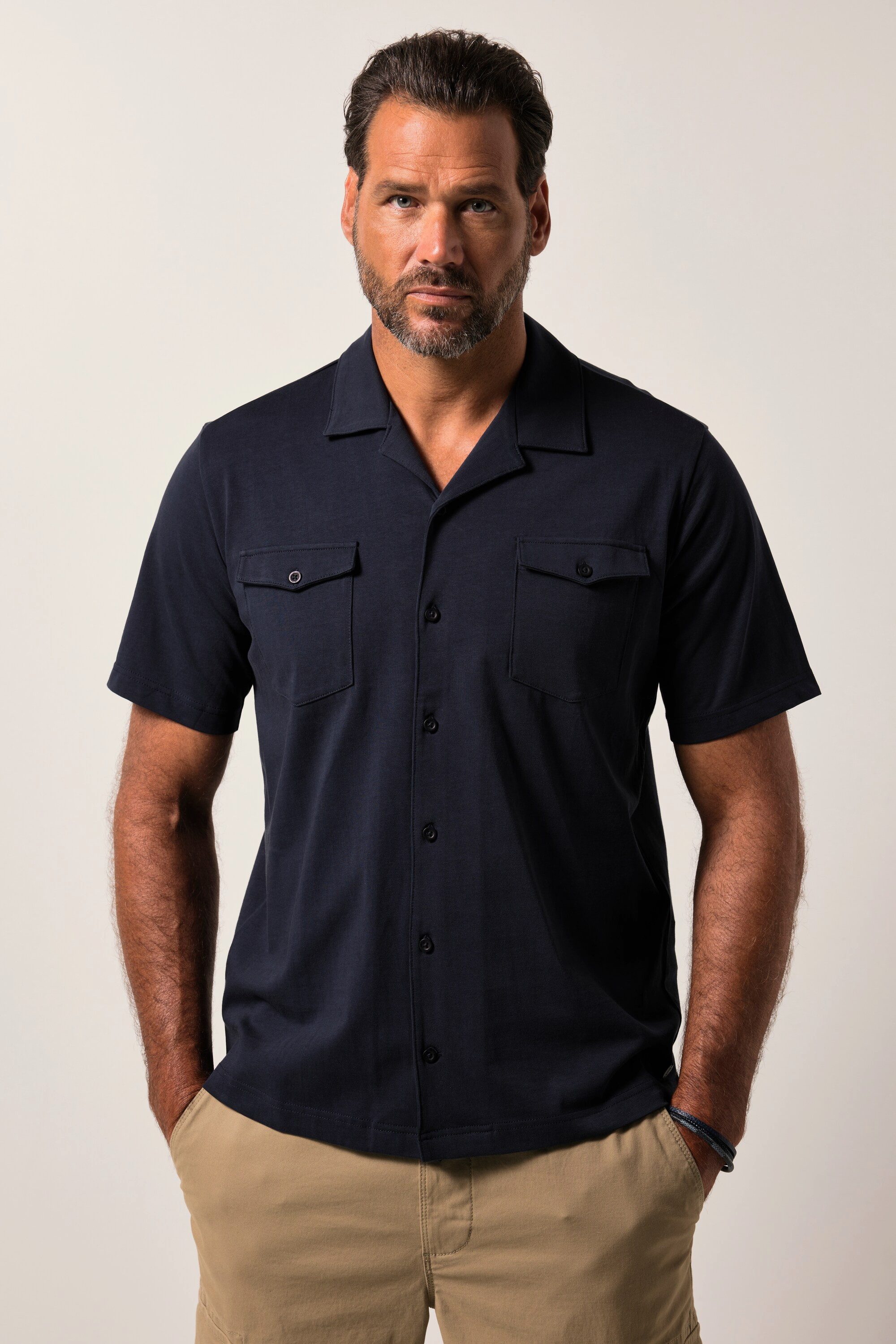 JP1880 Kurzarmhemd JP1880 Jersey-Hemd Halbarm Cuba-Kragen günstig online kaufen