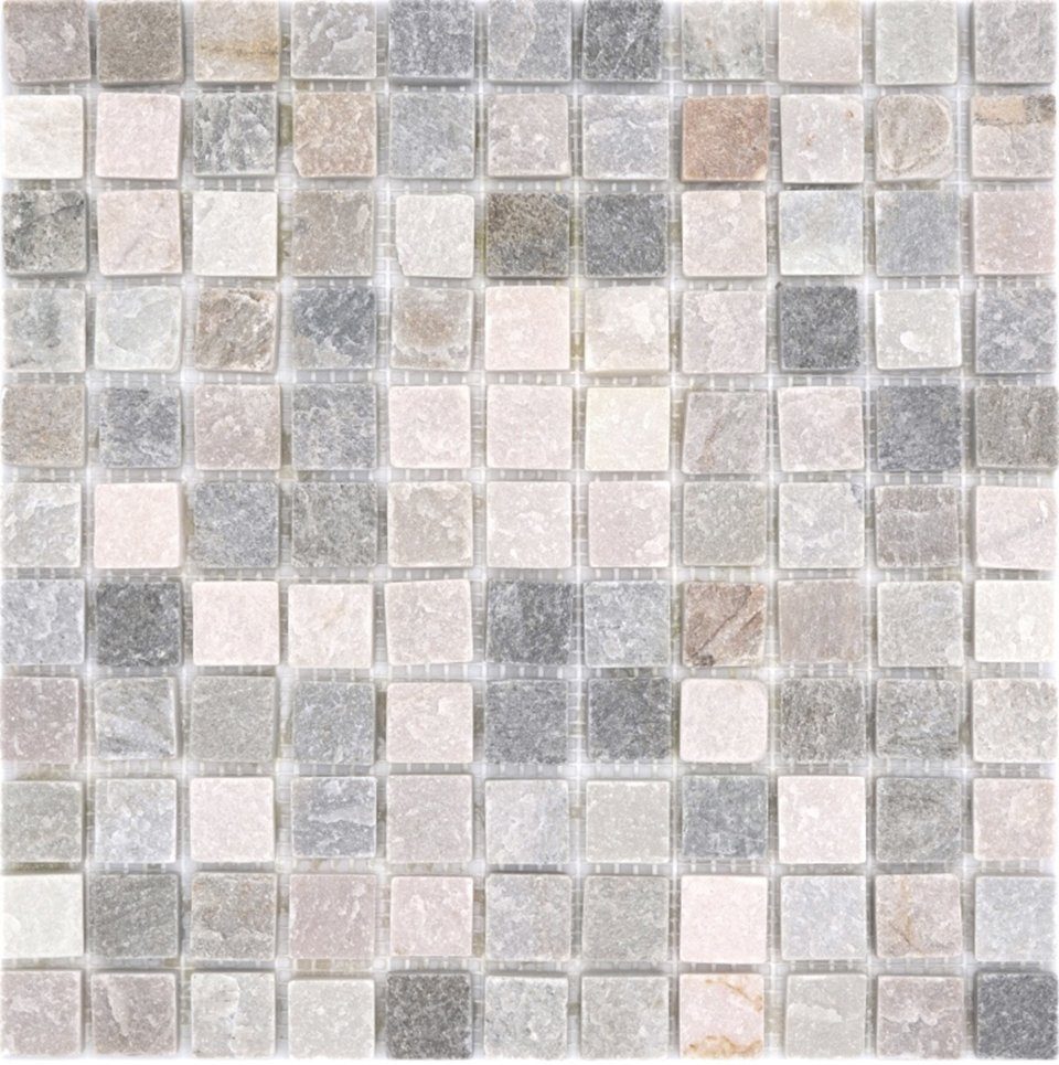 Naturstein Mosani Boden Dusche Wand Mosaik Fliese beige Quarzit grau Mosaikfliesen