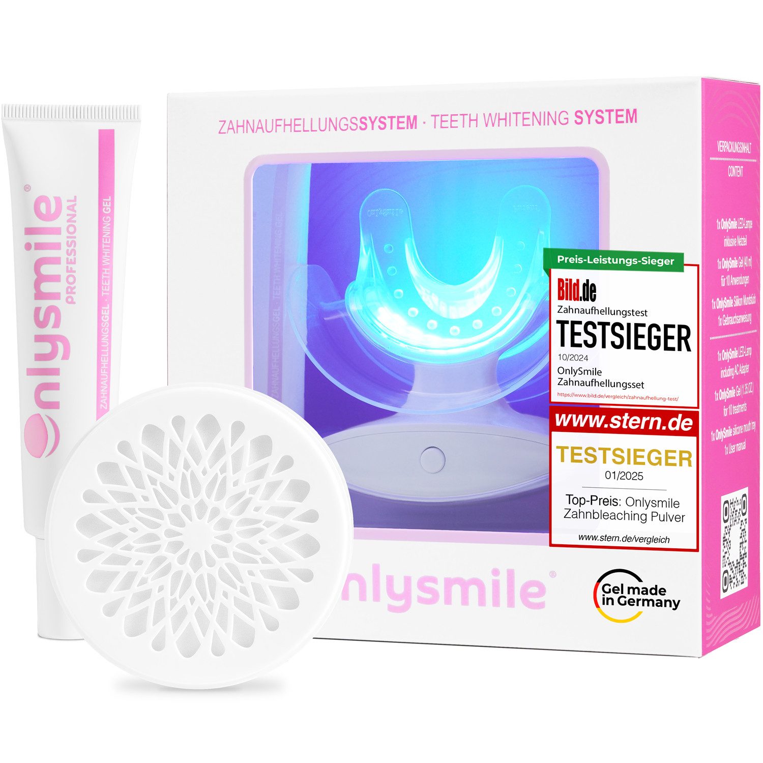 OnlySmile Zahnbleaching-Kit Always White Bundle – Zahnbleaching Set mit Refill-Gel und Zahnpulver, Enthält 1xSet + 1xGel + 1xZahnpulver