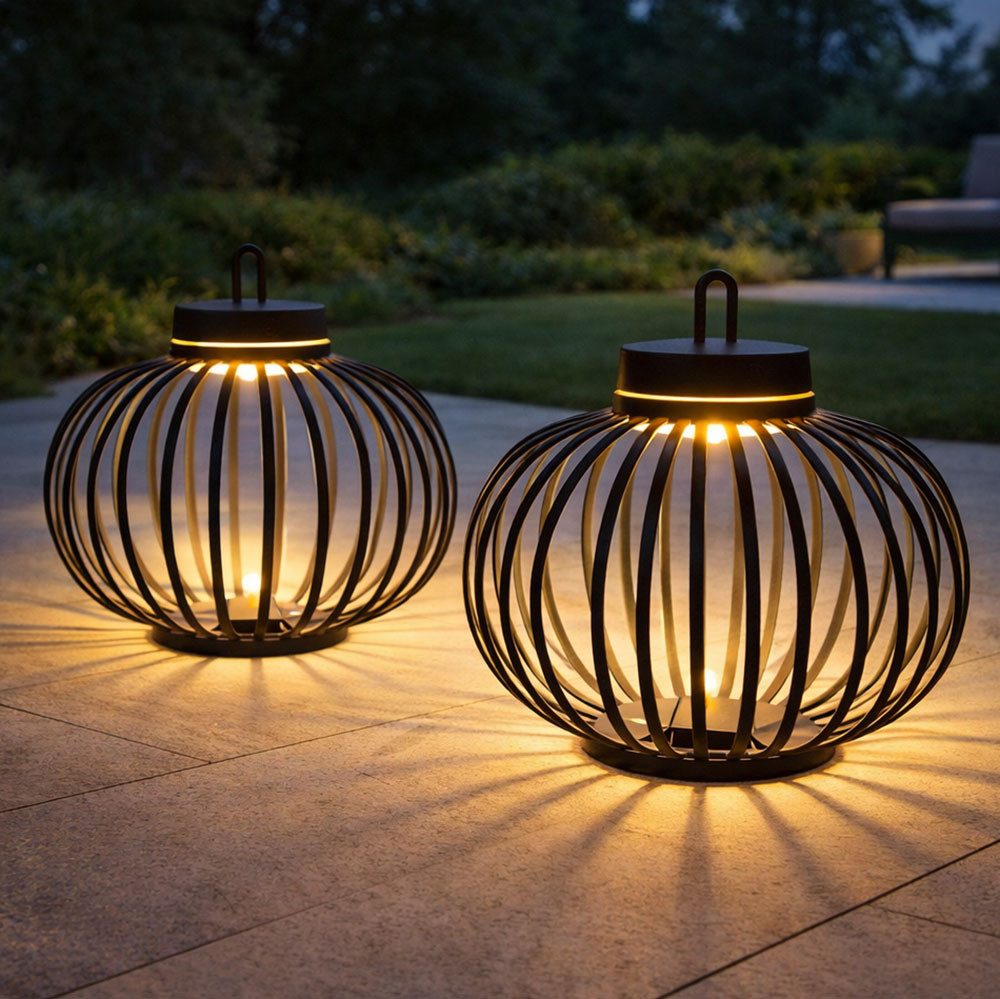 JUST LIGHT LED Außen-Tischleuchte, LED-Leuchtmittel fest verbaut, Warmweiß, LED Tischleuchte Pendellampe Akku Bambus schwarz USB Touchdimmer 2x