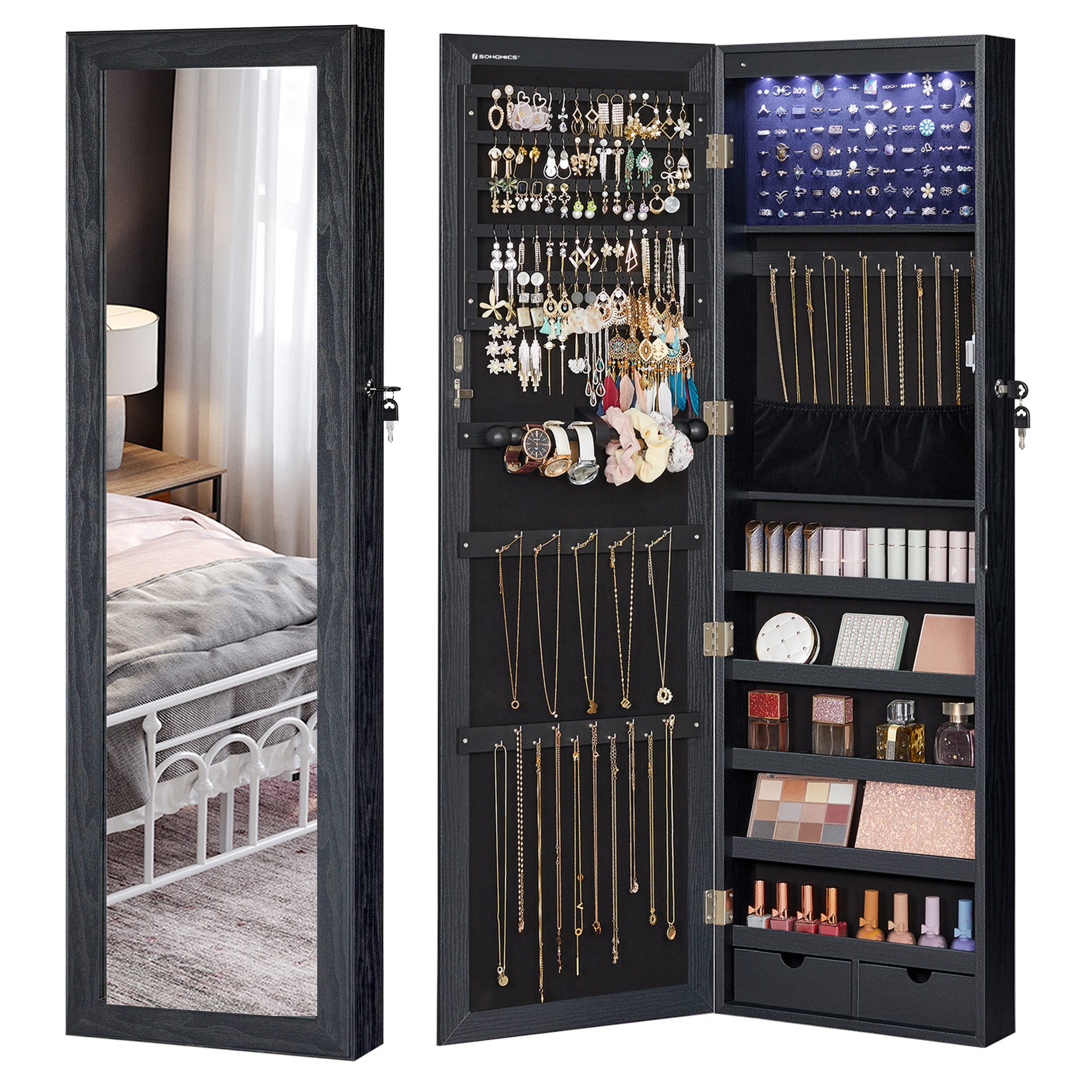 SONGMICS Schmuckschrank Spiegelschrank Wandspiegel Schmuck-Organizer mit günstig online kaufen