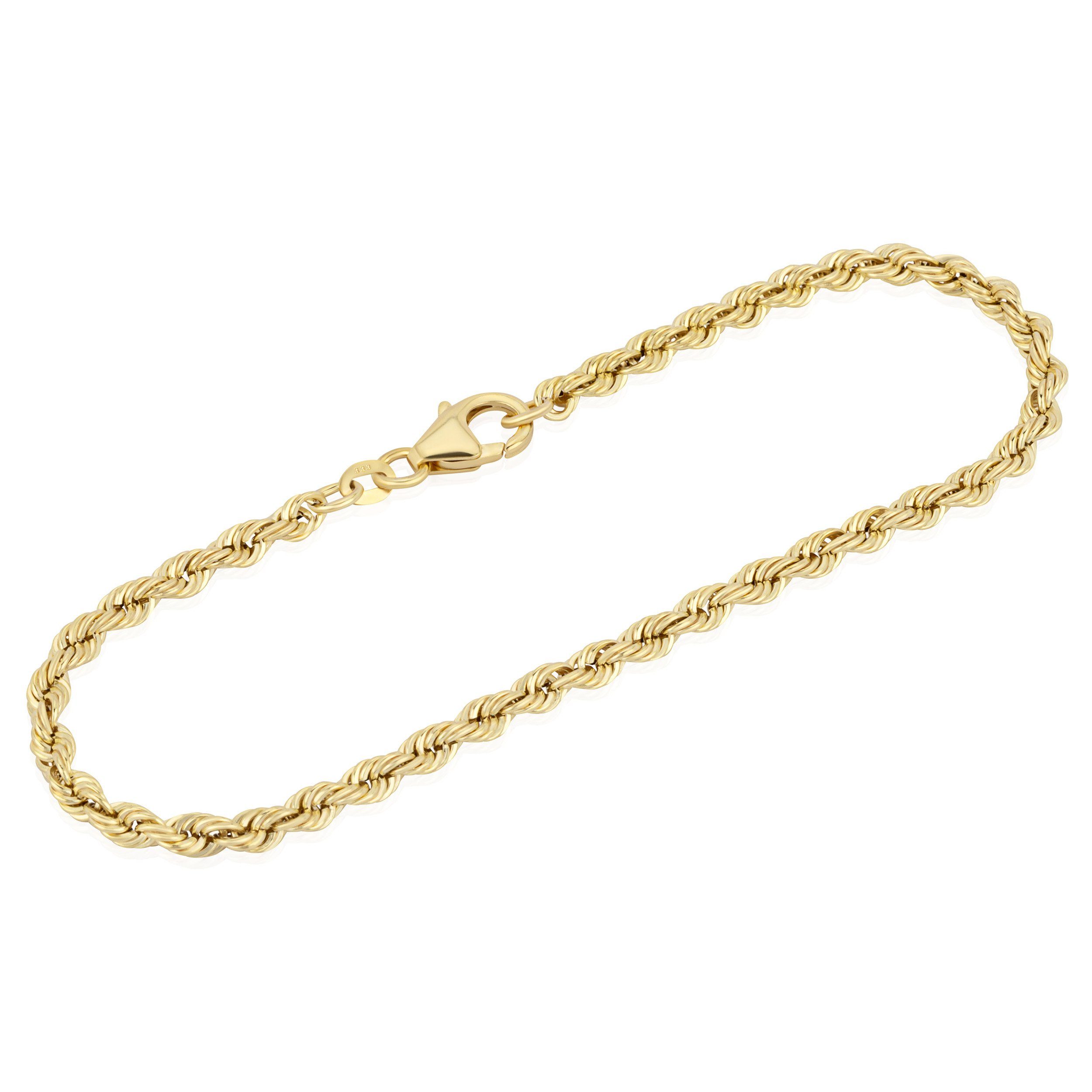 NKlaus Armkette 19cm Armband Zopfkette 333 Gelb Gold 8 Karat Kordel hohl 3,3mm Breit A (1 Stück), Made in Germany