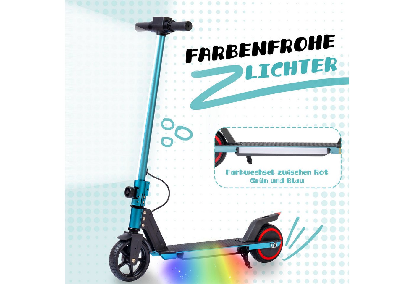 Thumbnail - Sinaopus Cityroller Kinderroller 2 Stück, 6,5 Zoll E-roller mit bunten Lichtern, 12,00 km/h, (mit Schutzbleche), klappba...