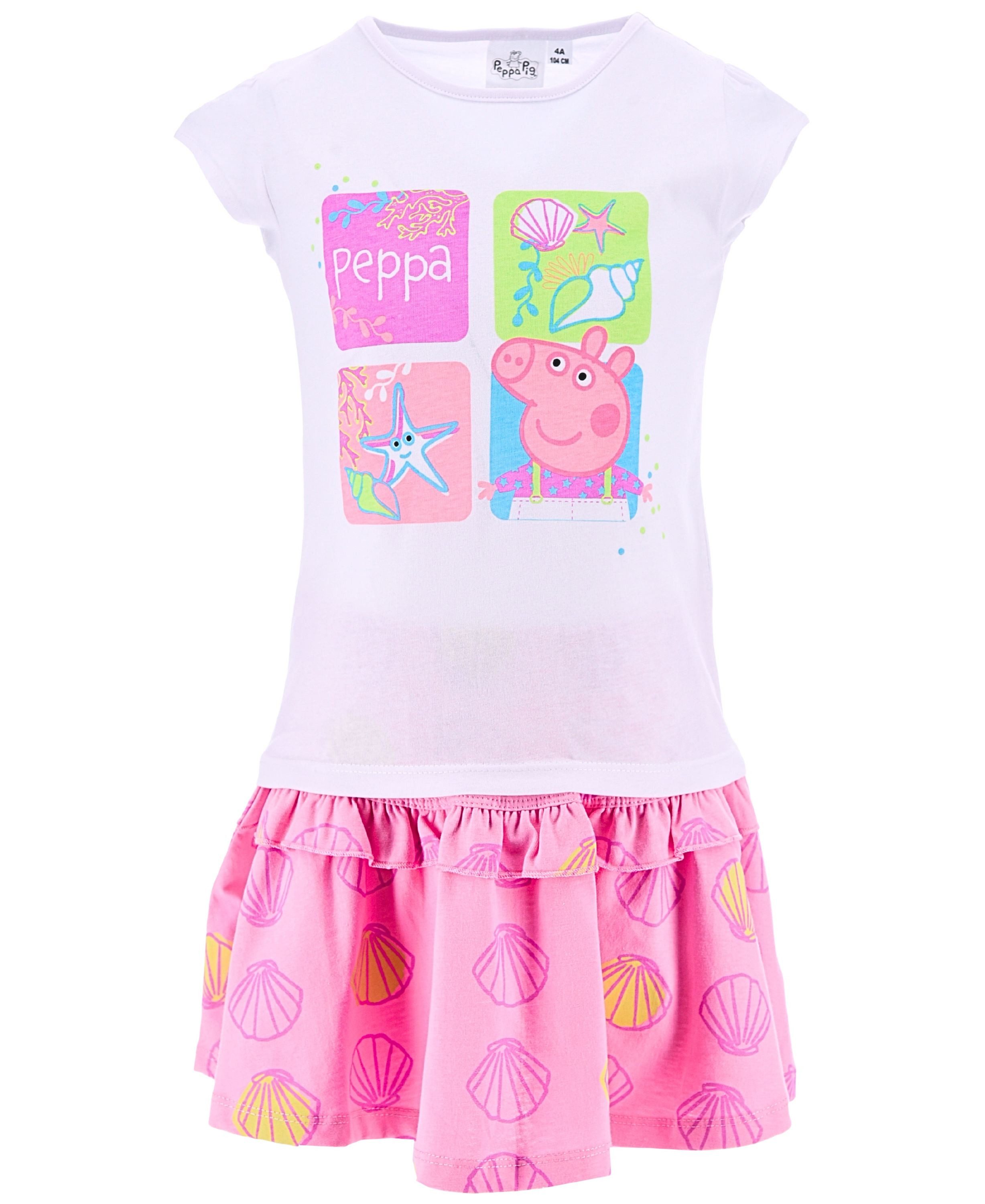 Peppa Pig Shirt & Rock Peppa Wutz (2-tlg) Sommer Outfit für Mädchen Gr. 98 - 116 cm