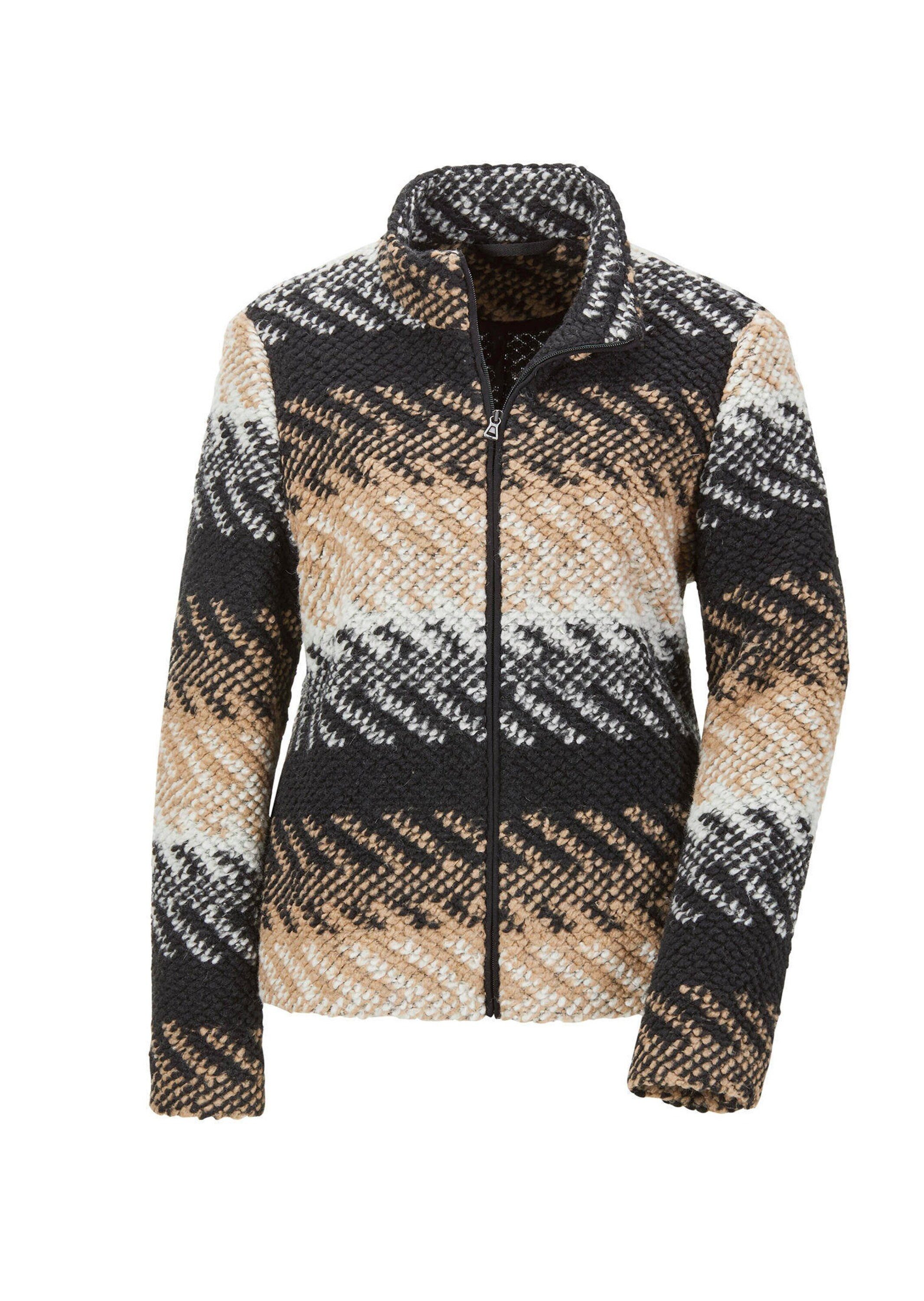GOLDNER Outdoorjacke Kurzgröße: Gerade Herbstjacke, Blockstreifen Kurzjacke mit Stehkragen, Reißverschluss, Seitennahttaschen, Langarm