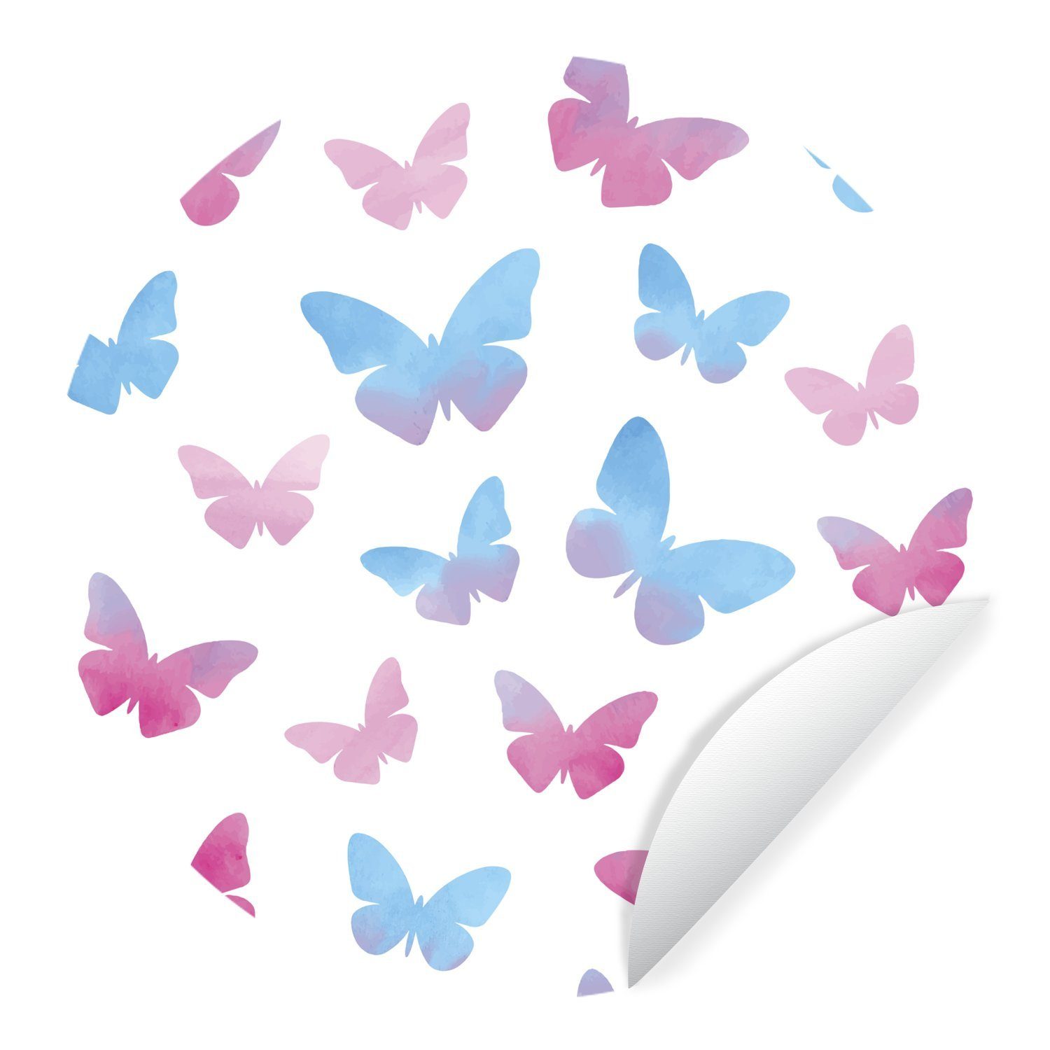 MuchoWow Wandsticker Schmetterling - Farbe - Kunst (1 St), Tapetenkreis für Kinderzimmer, Tapetenaufkleber, Rund, Wohnzimmer | Wandtattoos