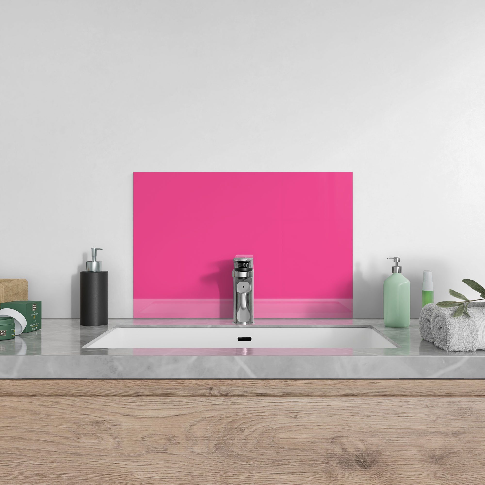 Glas DEQORI Herdblende - Rosa', Spritzschutz Badrückwand 'Unifarben Küchenrückwand