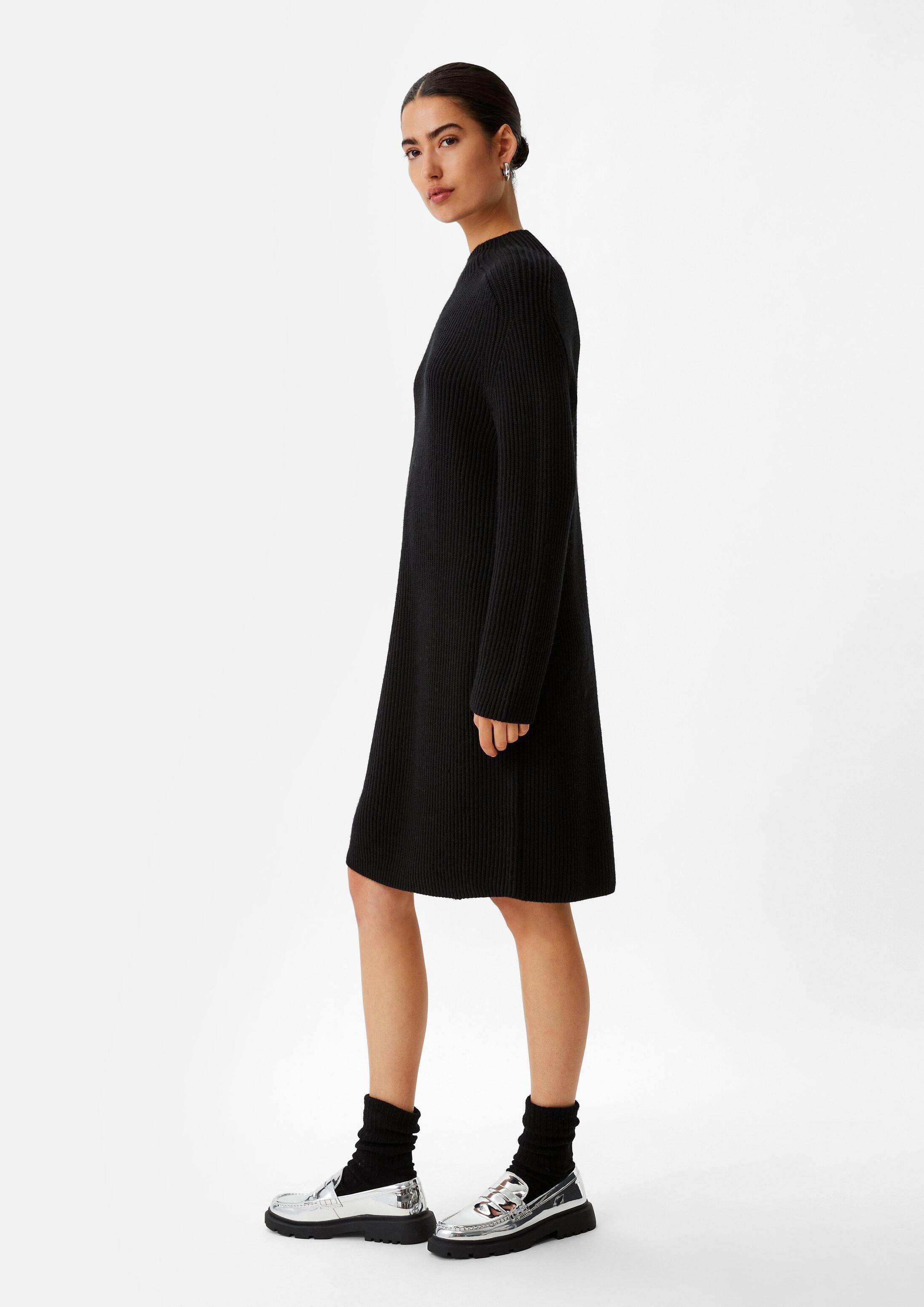 comma Minikleid Kleid Geripptes Strickkleid aus Wollmix