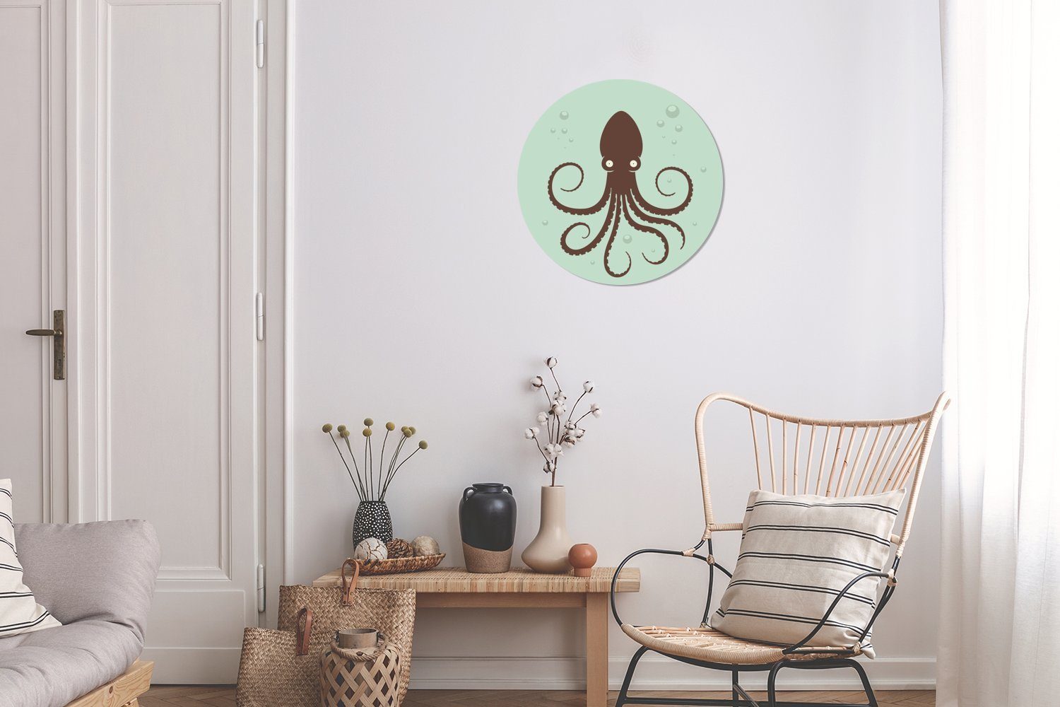 MuchoWow Wandsticker Vektor-Illustration eines Oktopus auf Hintergrund Rund, einem (1 blau-grünen Kinderzimmer, für Tapetenkreis Tapetenaufkleber, St), Wohnzimmer