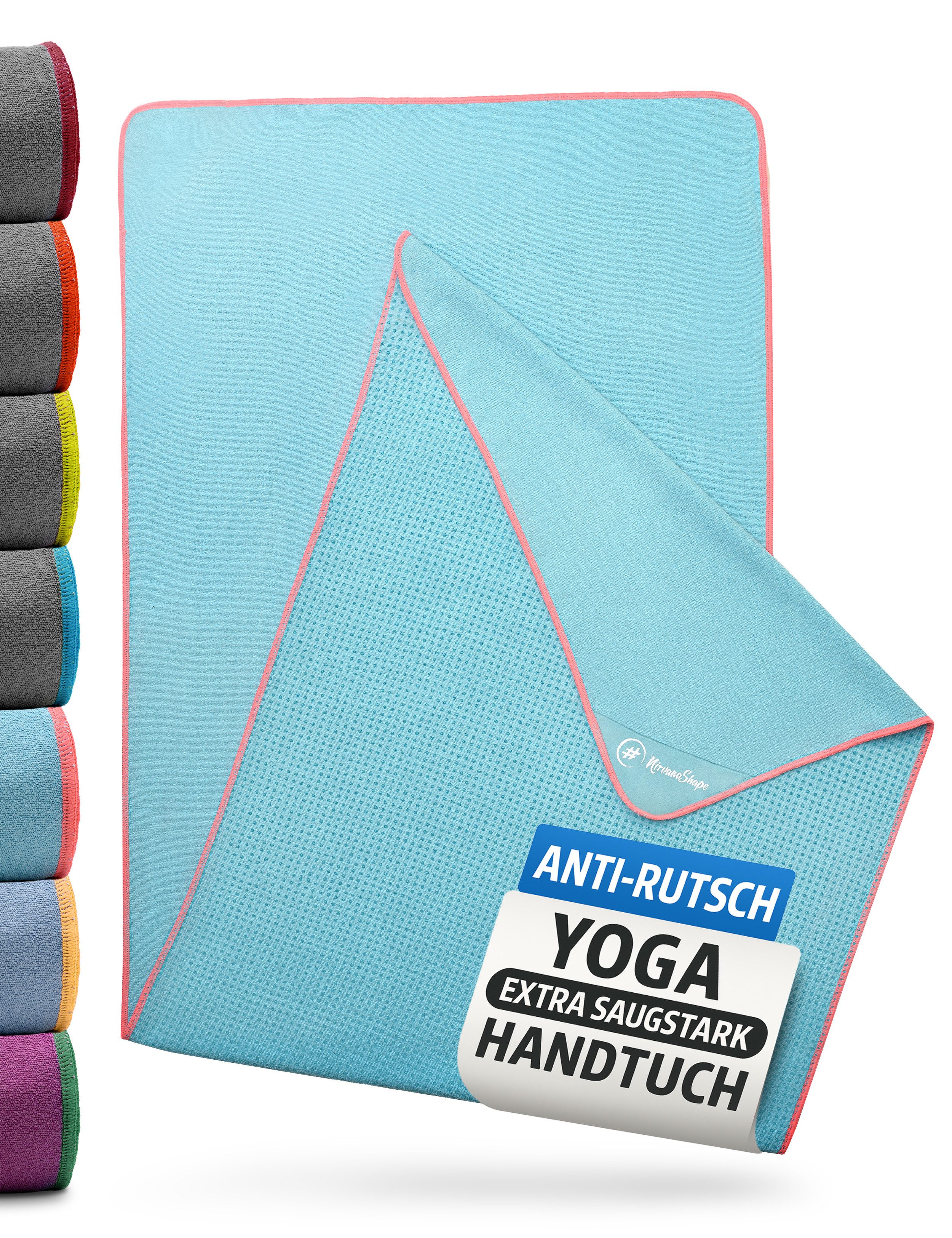 NirvanaShape Sporthandtuch Yoga Handtuch mit Antirutsch-Noppen, Yogatuch-Auflage für Yogamatte, Microfaser, +Yoga Einführungs eBook, Yogatuch-Auflage Saugstark, Hygienisch