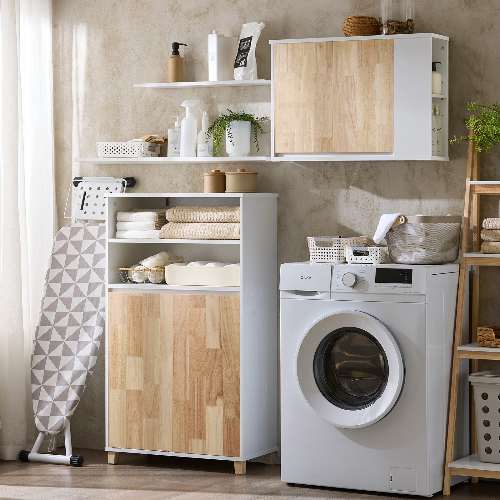 SoBuy Wäscheschrank BZR143 Badezimmerschrank mit Wäschesack günstig online kaufen