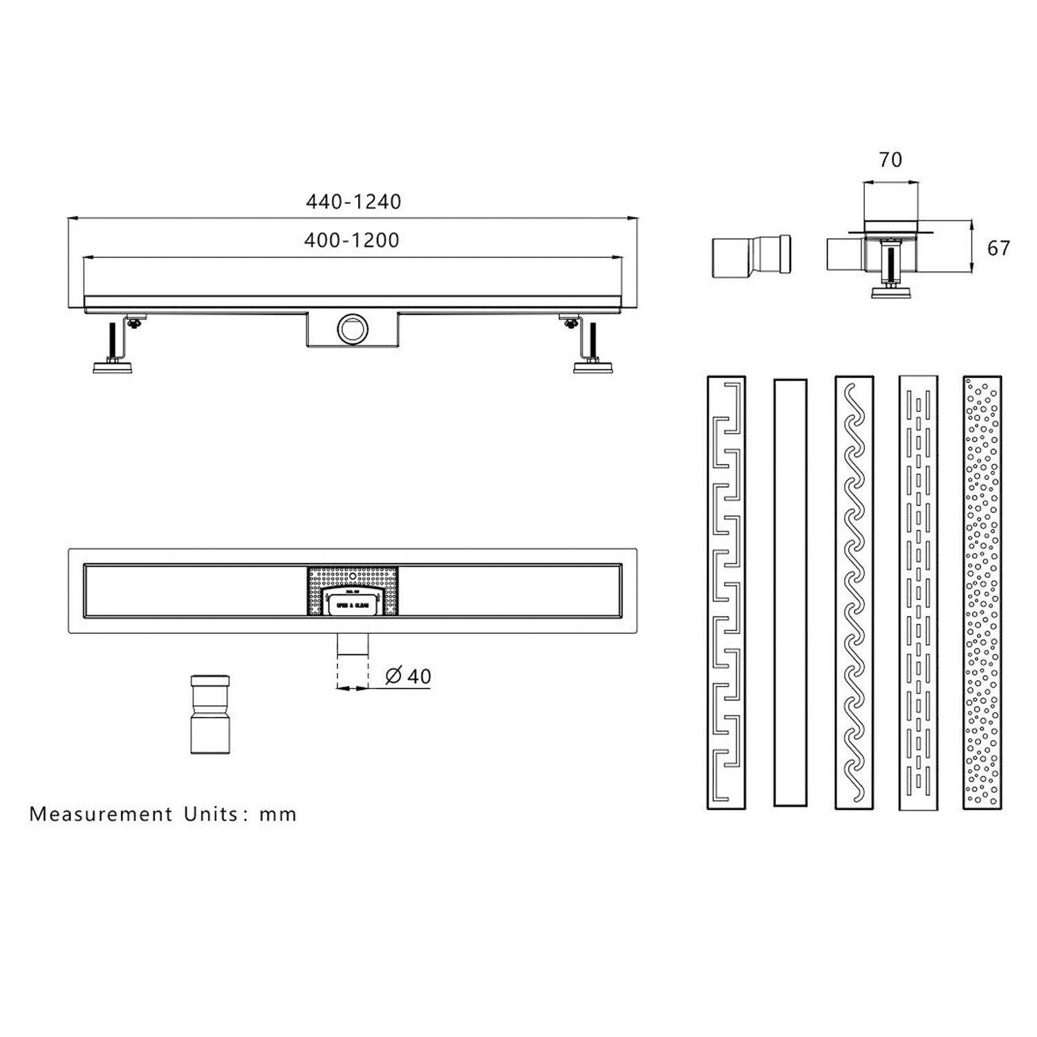 duschspa Duschrinne 50-100cm Edelstahl Lange Wellen Abdeckung, Versteckte Ablaufrinne, mit Geruchsstop und Haarsieb, Silber, Rostfreiem Stahl Duschablauf Bodenablauf