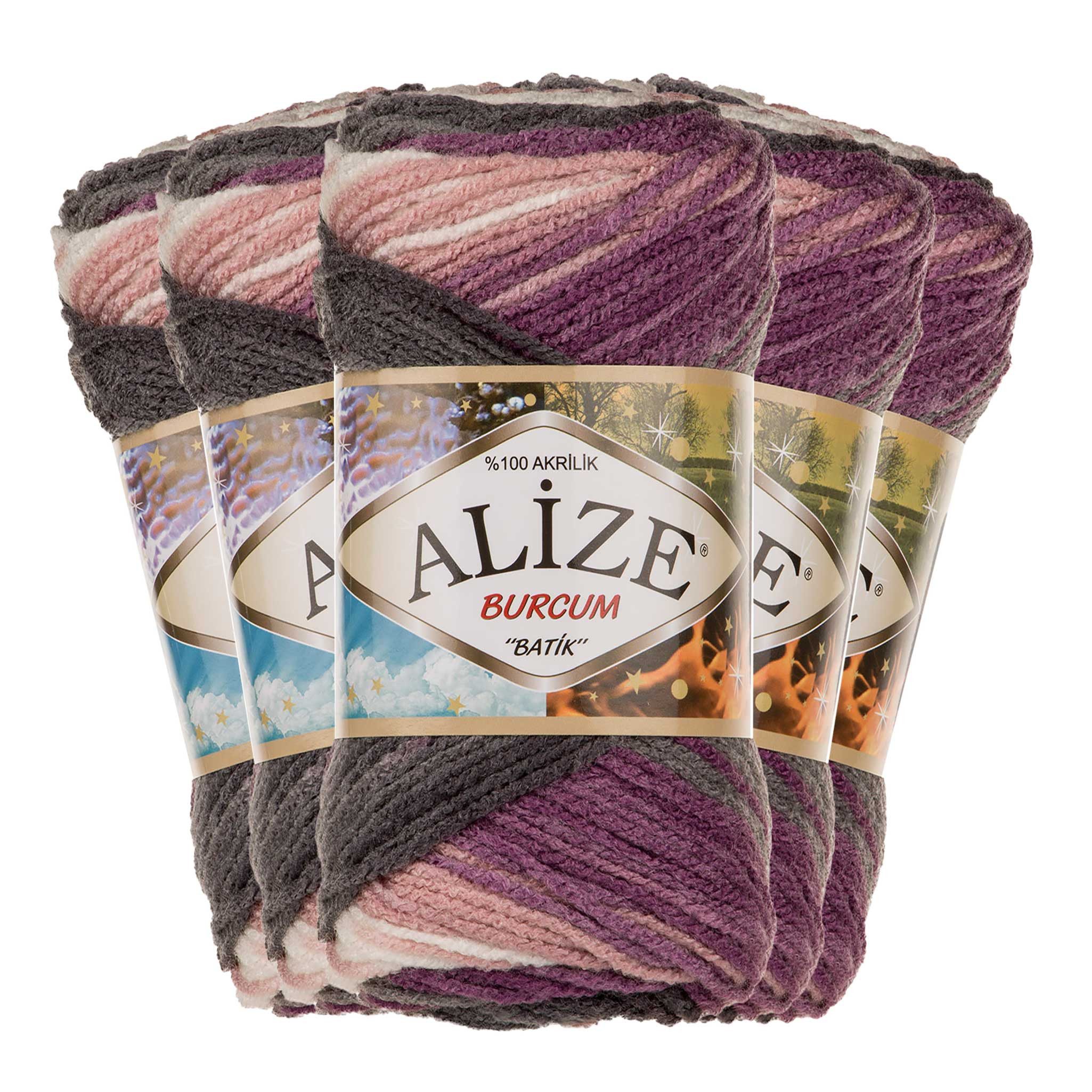 Alize 500g Strickgarn ALIZE BURCUM Batik Wolle Winter Handstrickgarn Effektgarn, 1050 m (Paket, 5-St), 1986 Schattenrose