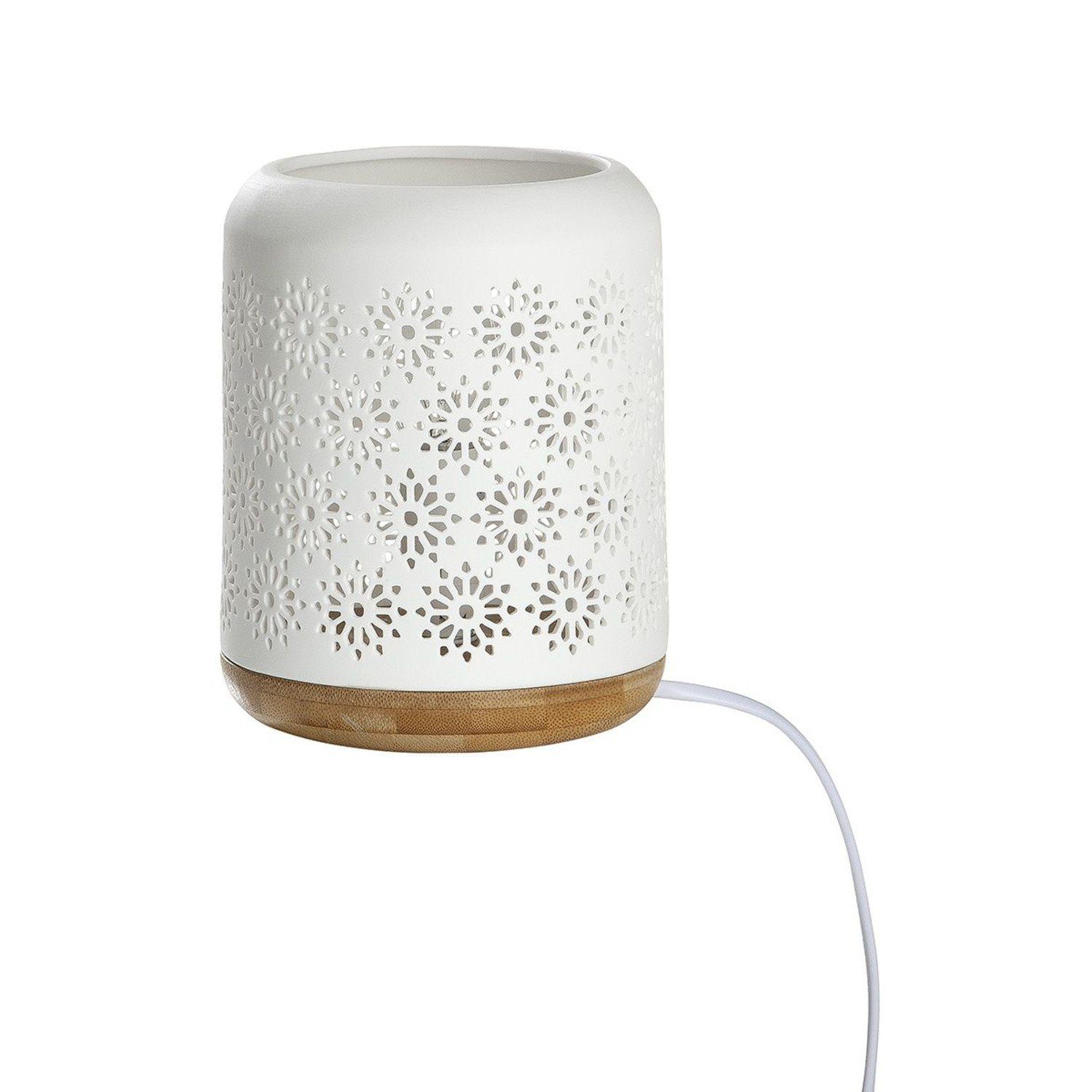 GILDE Tischleuchte Porzellan Blume Lampe / Sockel in Holzoptik weiß