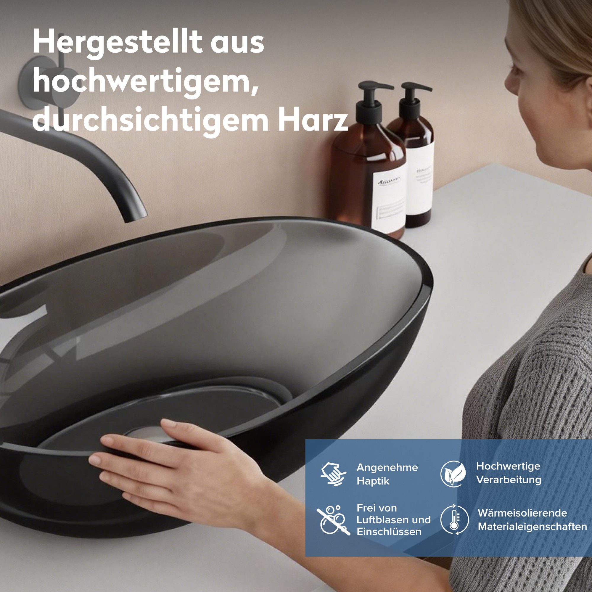 doporro Waschbecken Aufsatzwaschbecken Waschtisch Hängewaschschale Oval Col809, antibakteriell und leicht zu reinigen, hochwertiges Material