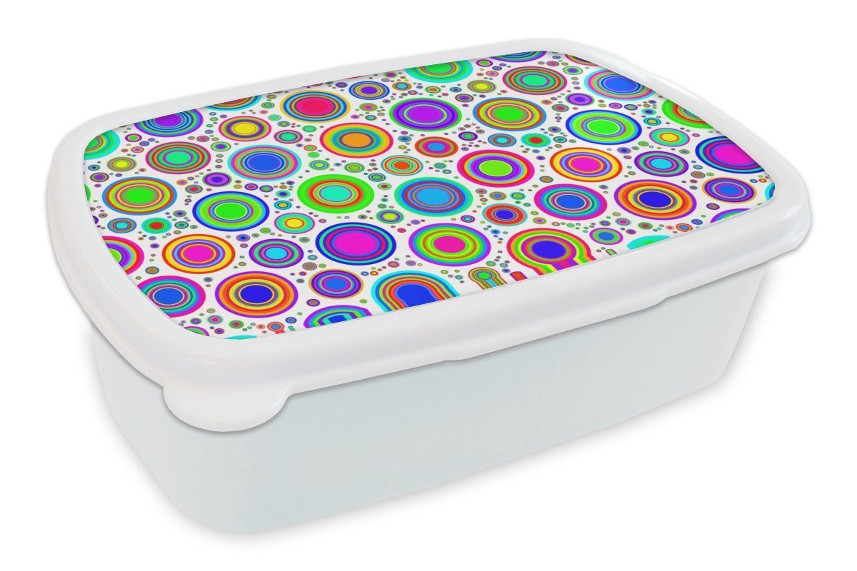 MuchoWow Lunchbox Muster - Punkte - Kreis, Kunststoff, (2-tlg), Brotbox für Kinder und Erwachsene, Brotdose, für Jungs und Mädchen weiß