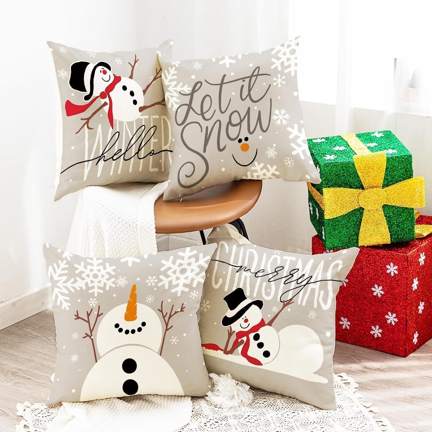 LuxusKollektion Hängedekoration Weihnachtskissenbezug 4er Set Weihnachtsdeko 40x40cm Grau Festlich