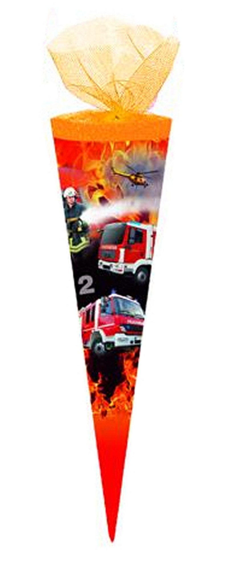 Schultüte Schultüte / Zuckertüte / Länge: 35cm / rund / Tüllverschluss / "Feuerw
