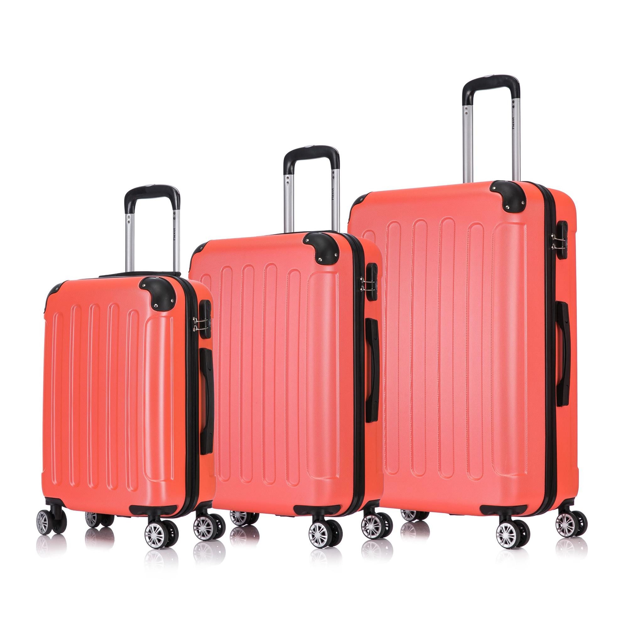 Flexot Hartschalen-Trolley F-2045 Kofferset, 360° Rollen, robuster Reisekoffer, Bordcase, 4 Rollen, Robuster und moderner Koffer mit vier 360° Rollen und Zahlenschloss