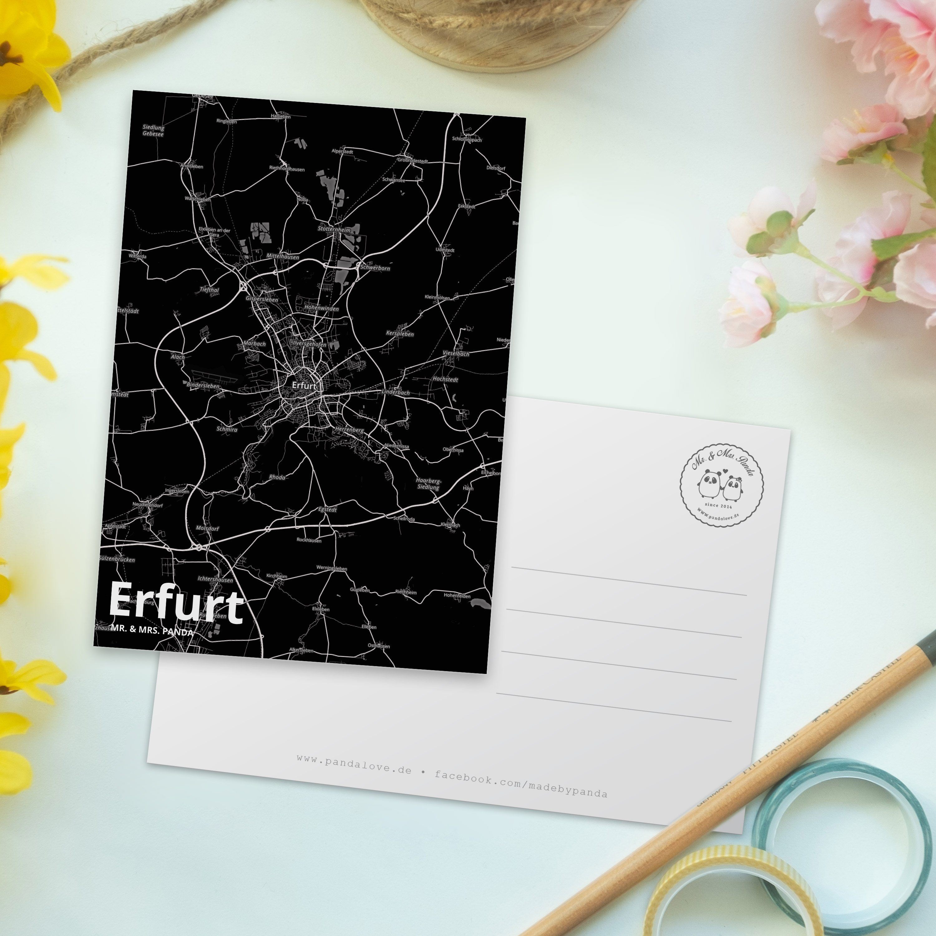 Einladungska Geschenkkarte, Panda & - Mrs. Erfurt Geschenk, Städte, Postkarte Mr. Ansichtskarte,