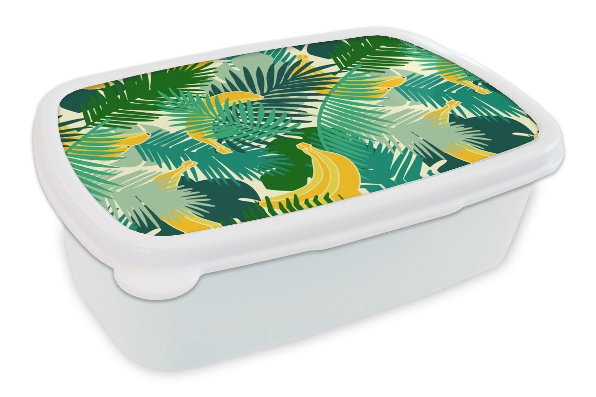 MuchoWow Lunchbox Tropisch - Blätter - Dschungel - Muster, Kunststoff, (2-tlg), Brotbox für Kinder und Erwachsene, Brotdose, für Jungs und Mädchen weiß