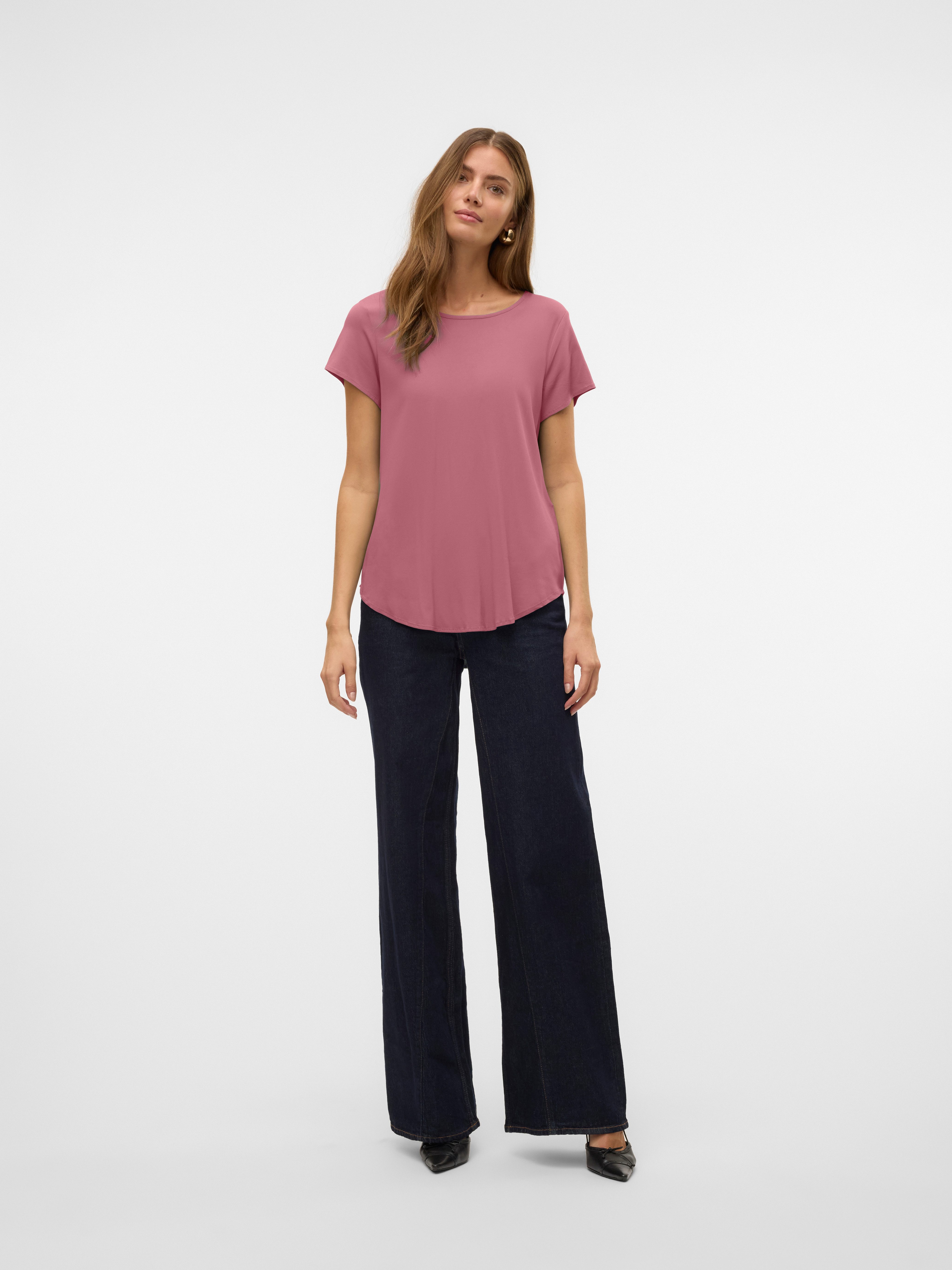 Vero Moda Blusenshirt VMBELLA SS TOP WVN GA NOOS Viskosemischung, abgerundeter Saum