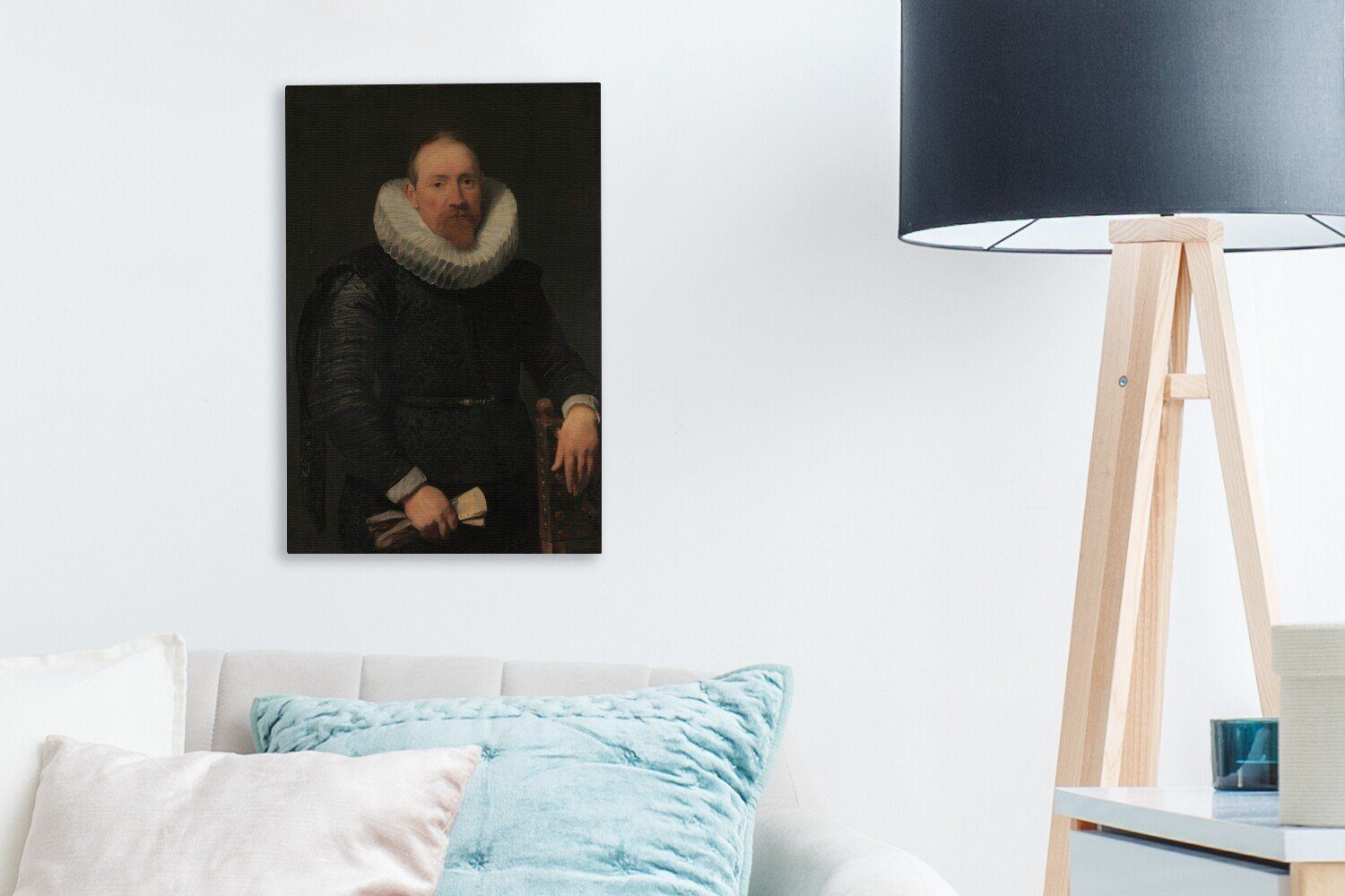 OneMillionCanvasses® Leinwandbild Porträt eines Mannes Gemälde, Zackenaufhänger, - (1 cm Leinwandbild fertig St), van von inkl. 20x30 Dyck, bespannt Gemälde Anthony
