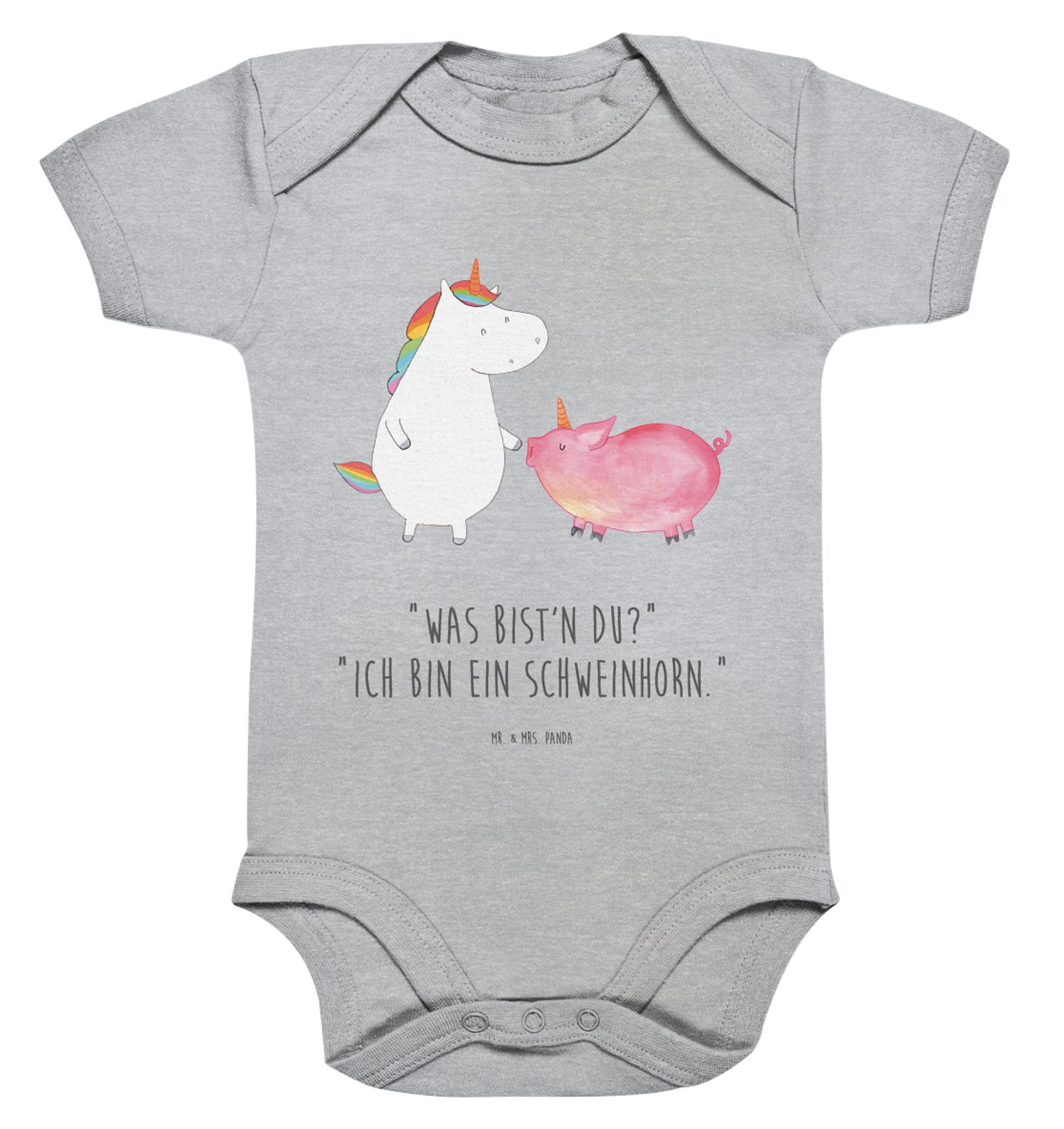 Mr. & Mrs. Panda Strampler 18. - 24. Monat Einhorn Schwein - Heather Grey - Geschenk, Einhorn De (1-tlg)
