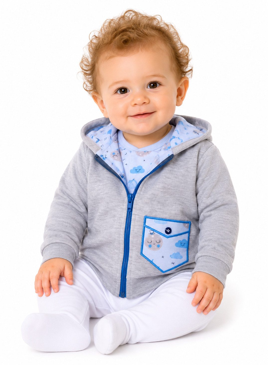 Sweatjacke Baby Jacke leichtes Jäckchen in Grau mit Kapuze