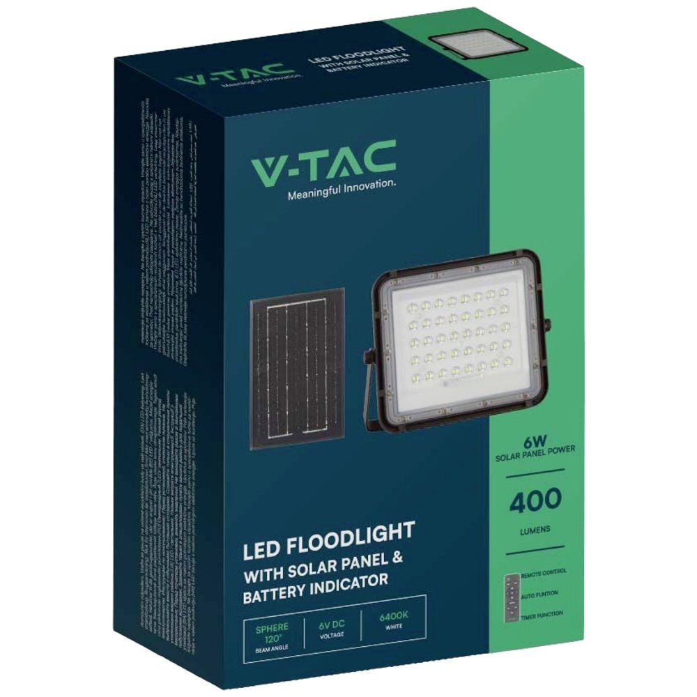 V-TAC LED Solarleuchte V-TAC VT-40W Solar-Spot Neutralweiß 7822 Schwarz