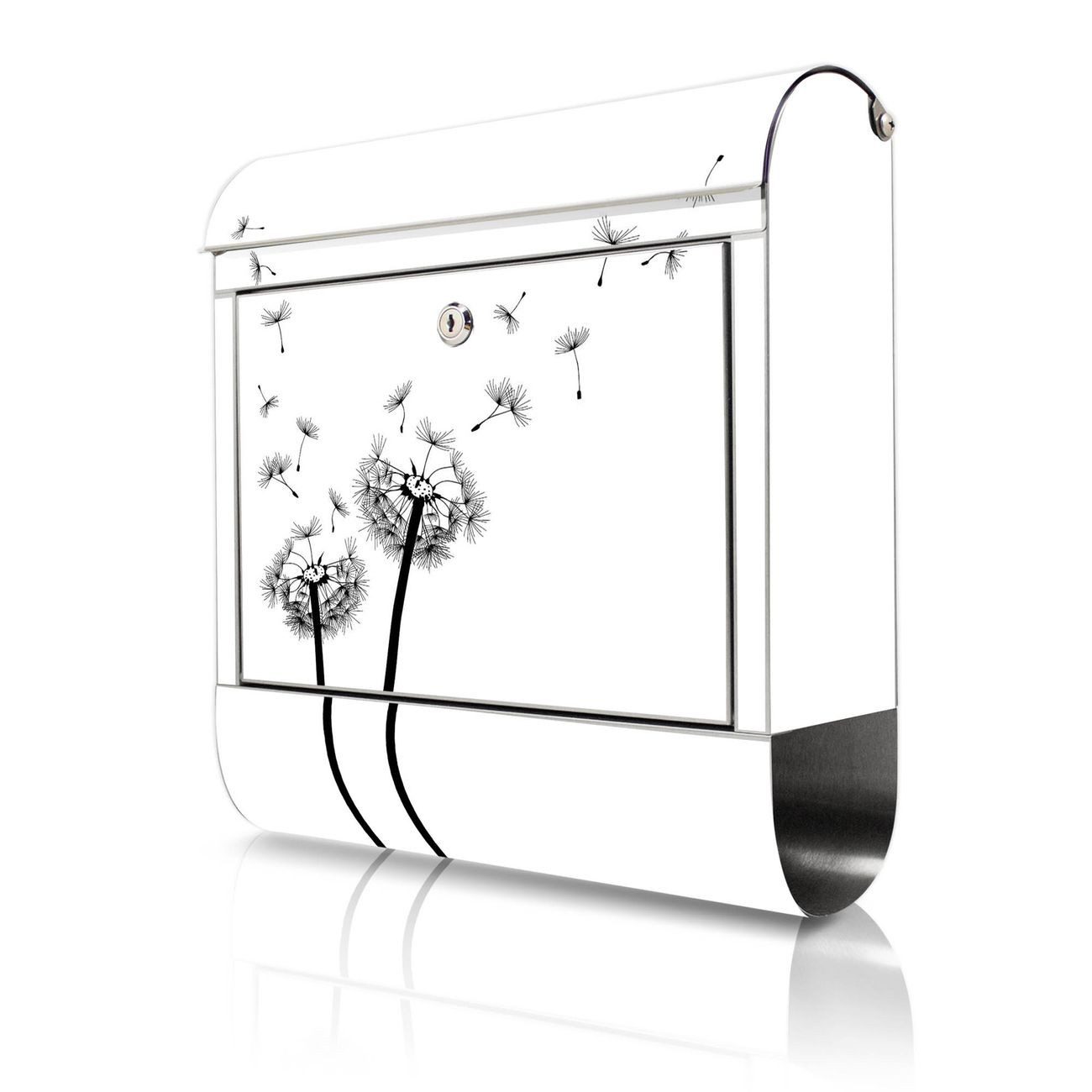 banjado Wandbriefkasten Edelstahl mit Motiv Pusteblume 2 (Wandbriefkasten groß, mit Zeitungsfach), 38 x 42,5 x12 cm
