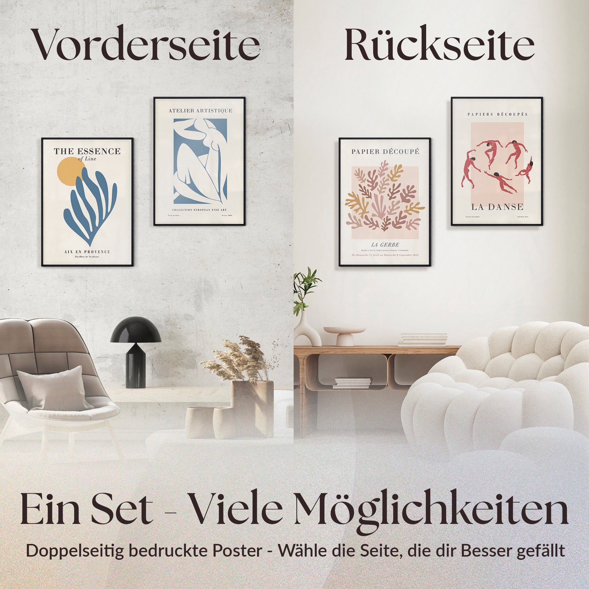 Abstrakt Matisse Poster Beidseitig als cm Set Deko Wohnzimmer Kunst, 50x70 Bilder Heimlich