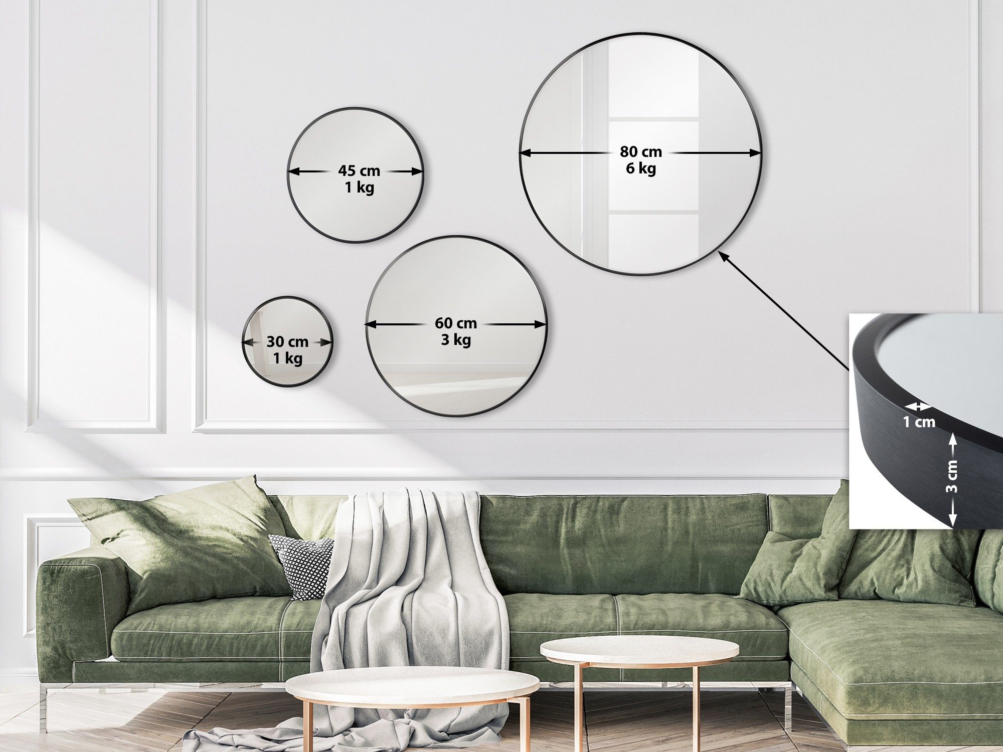 CLP Wandspiegel Elsie, Rund, Modern, 30 / 45 / 60 / 80 cm Metallrahmen günstig online kaufen