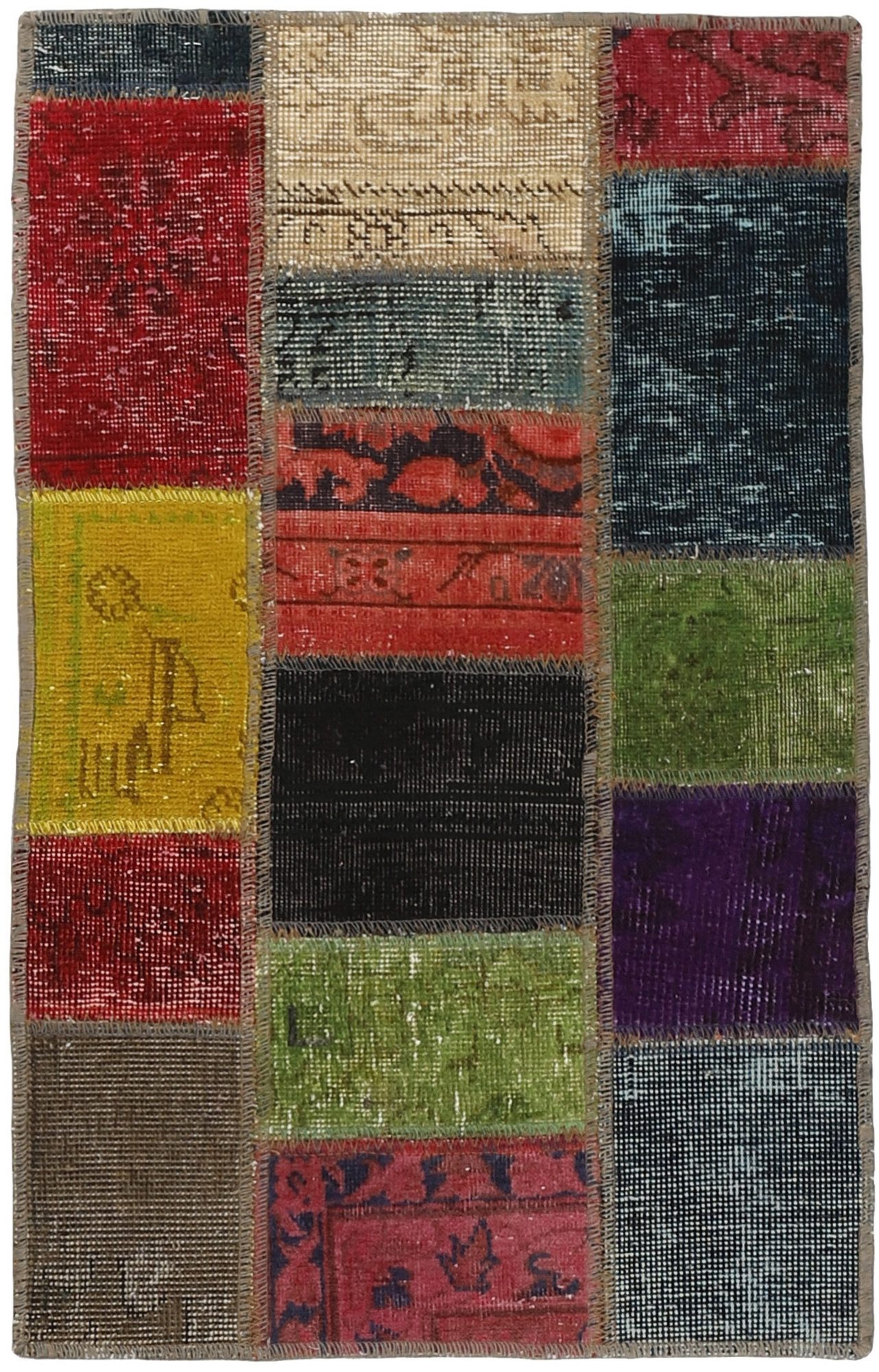 Wohnando Teppich MY-RUG Vintage Patch Work Floral & Ornamentiert 90x60cm, Rechteckig, Höhe: 10 mm, Handgeknüpfter Teppich,Handgesponnene Wolle, mit Naturfarben gegärbt