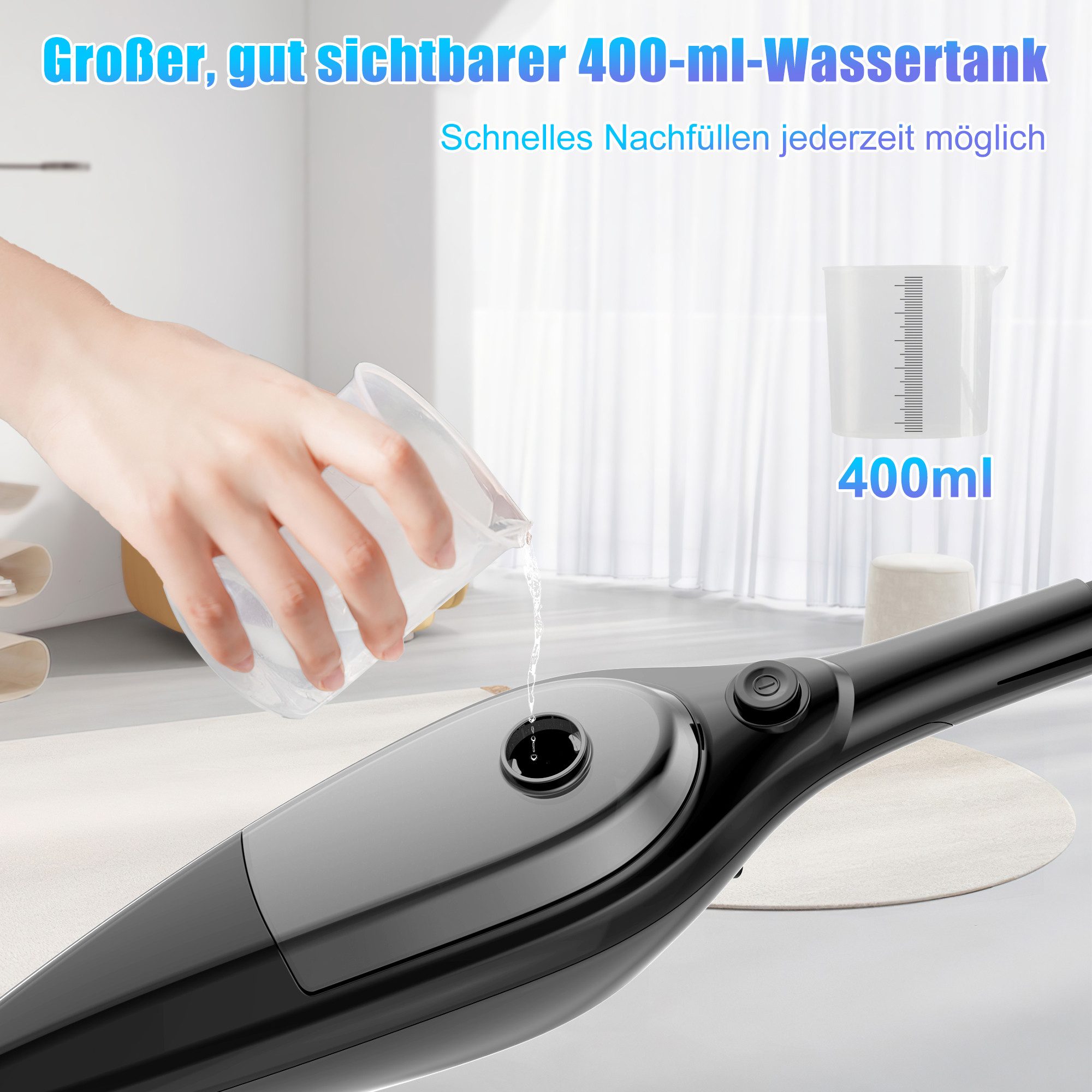 ibettertec Dampfreiniger 9-in-1-Dampfreiniger, Dampfmopp mit Mikrofaserpad, 2000 W, Aufheizzeit: 30 Sekunden, 400ml Wassertank, Hygienische Bodenreinigung ohne Chemie, Entfernt bis zu 99,9 % von Bakterien & Viren - Für alle Böden