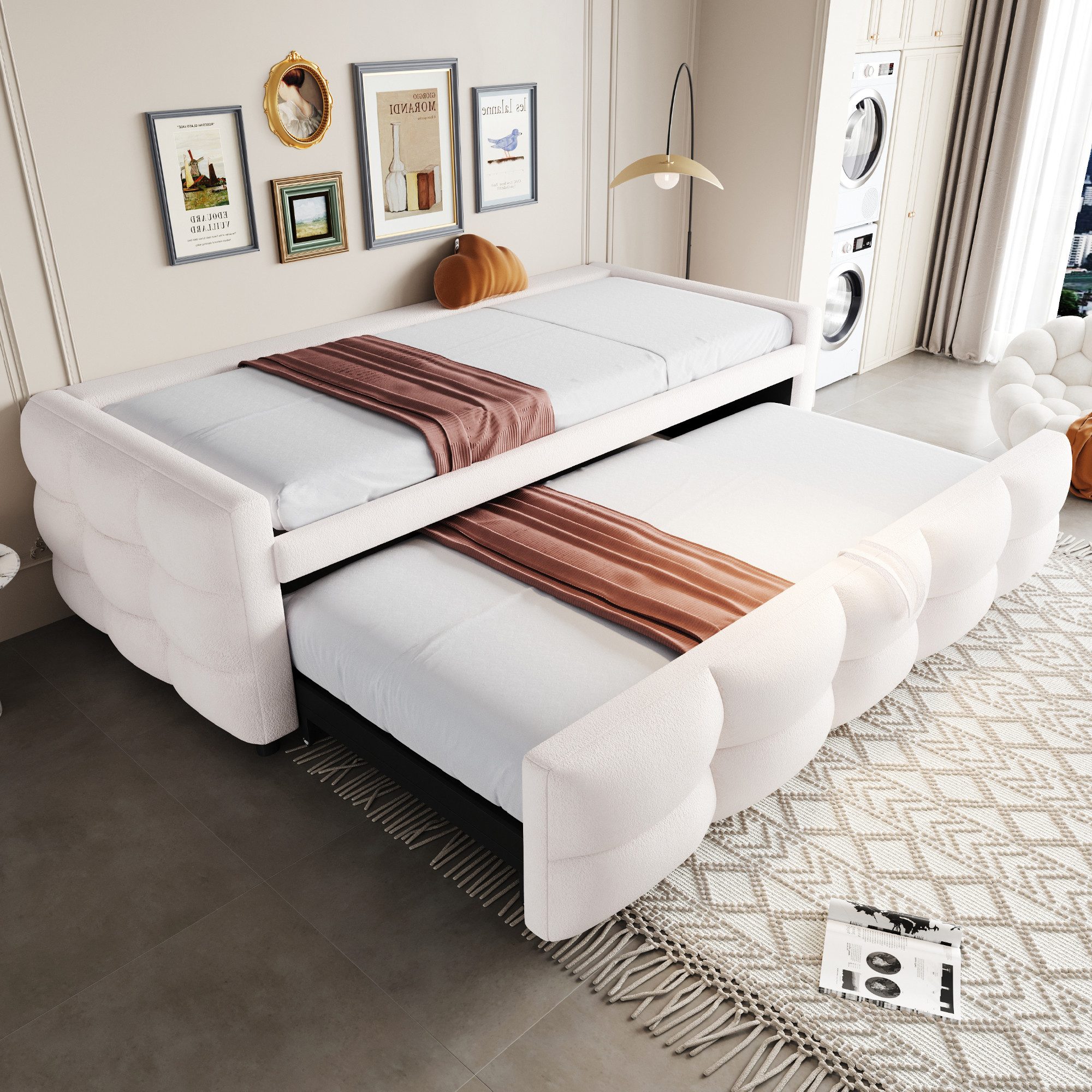 KLAM HOME Schlafsofa Ausziehbares Schlafsofa, Weiß